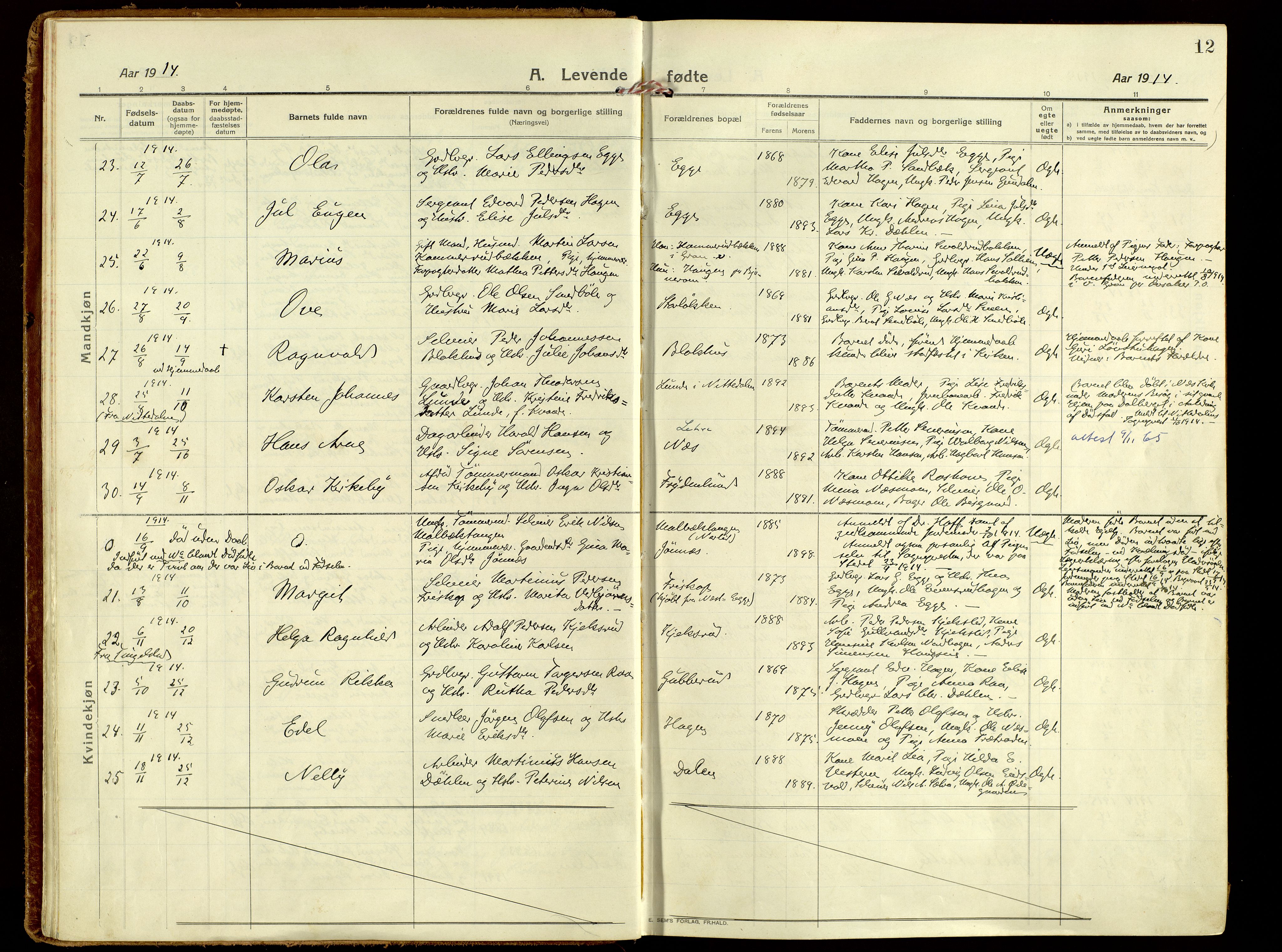 Brandbu prestekontor, AV/SAH-PREST-114/H/Ha/Haa/L0004: Ministerialbok nr. 4, 1913-1923, s. 12