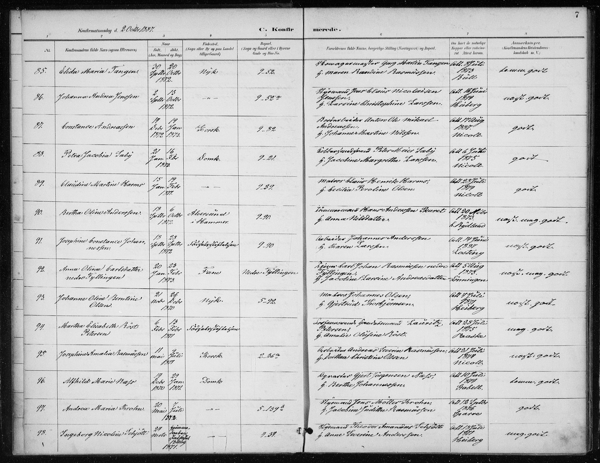 Nykirken Sokneprestembete, AV/SAB-A-77101/H/Haa/L0028: Ministerialbok nr. C 7, 1887-1913, s. 7