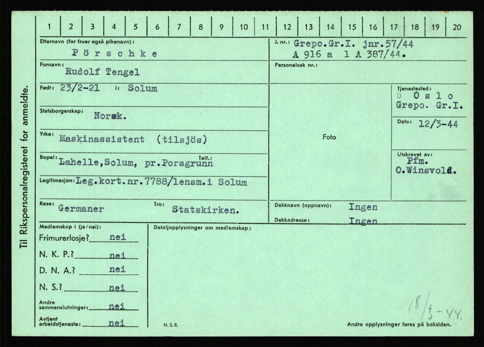 Statspolitiet - Hovedkontoret / Osloavdelingen, AV/RA-S-1329/C/Ca/L0012: Oanæs - Quistgaard	, 1943-1945, s. 4950