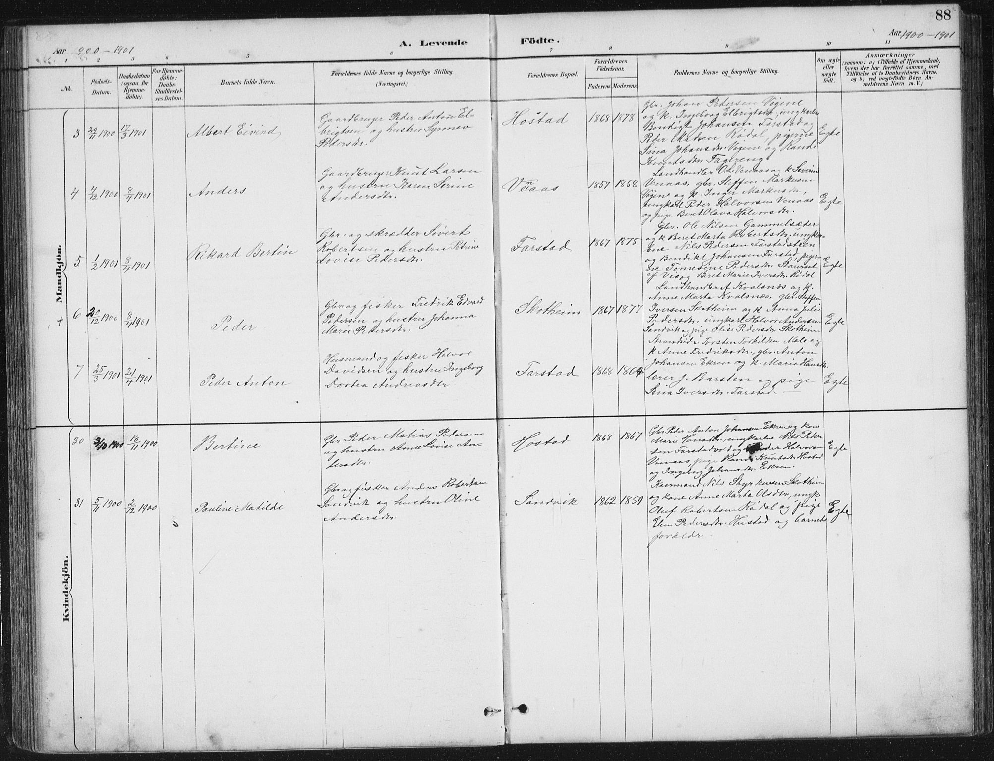 Ministerialprotokoller, klokkerbøker og fødselsregistre - Møre og Romsdal, SAT/A-1454/567/L0783: Klokkerbok nr. 567C03, 1887-1903, s. 88