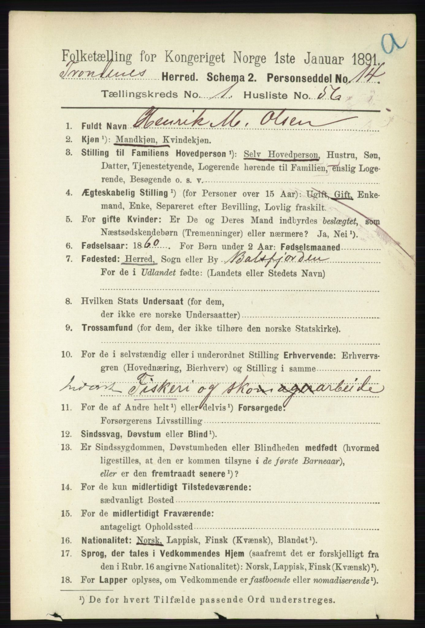 RA, Folketelling 1891 for 1914 Trondenes herred, 1891, s. 494