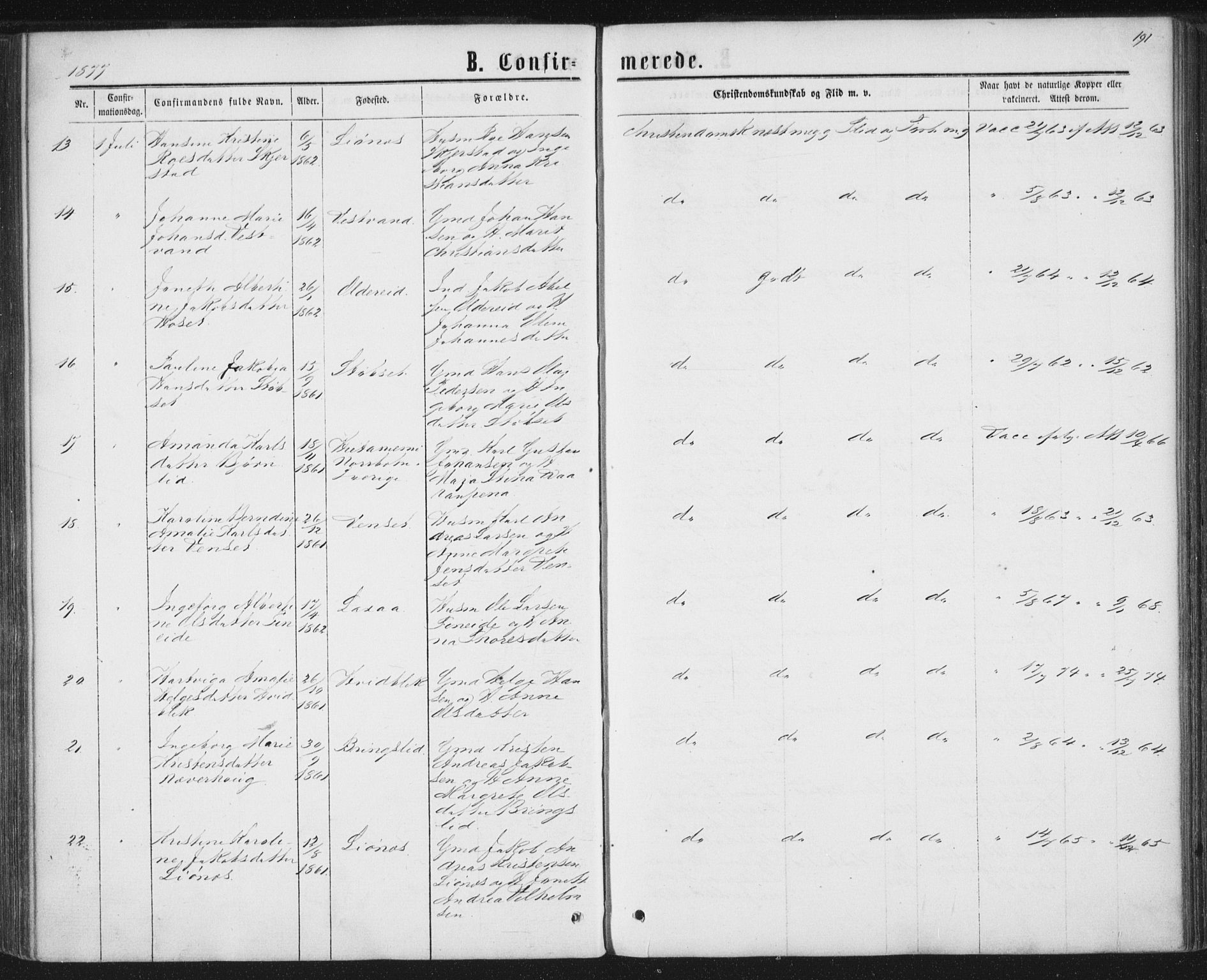 Ministerialprotokoller, klokkerbøker og fødselsregistre - Nordland, AV/SAT-A-1459/852/L0739: Ministerialbok nr. 852A09, 1866-1877, s. 191