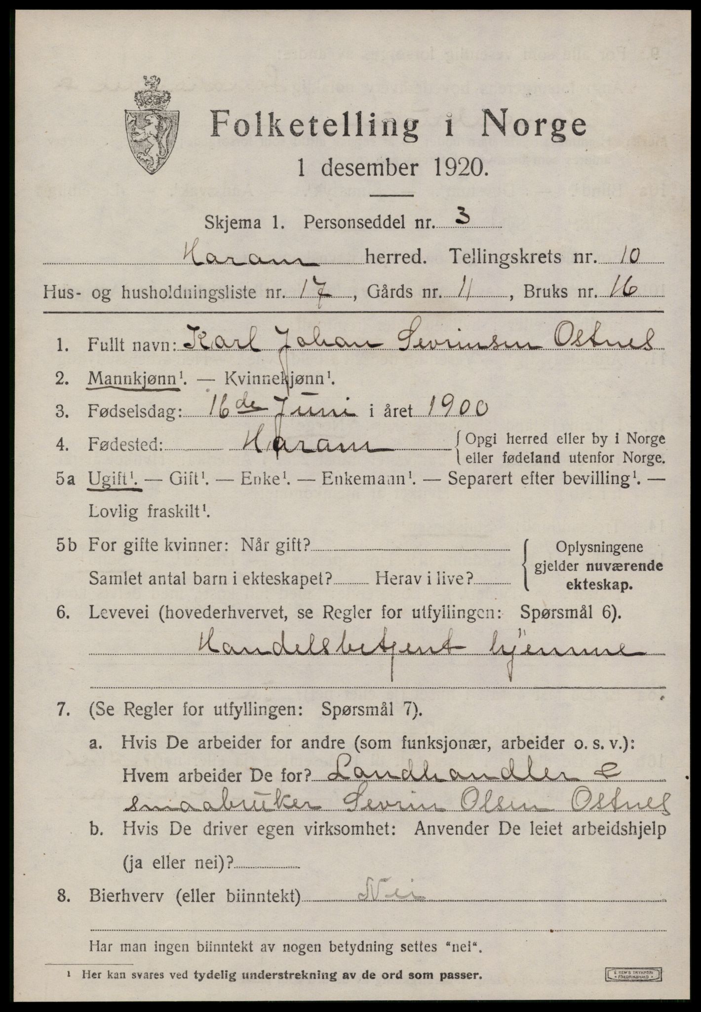 SAT, Folketelling 1920 for 1534 Haram herred, 1920, s. 5909