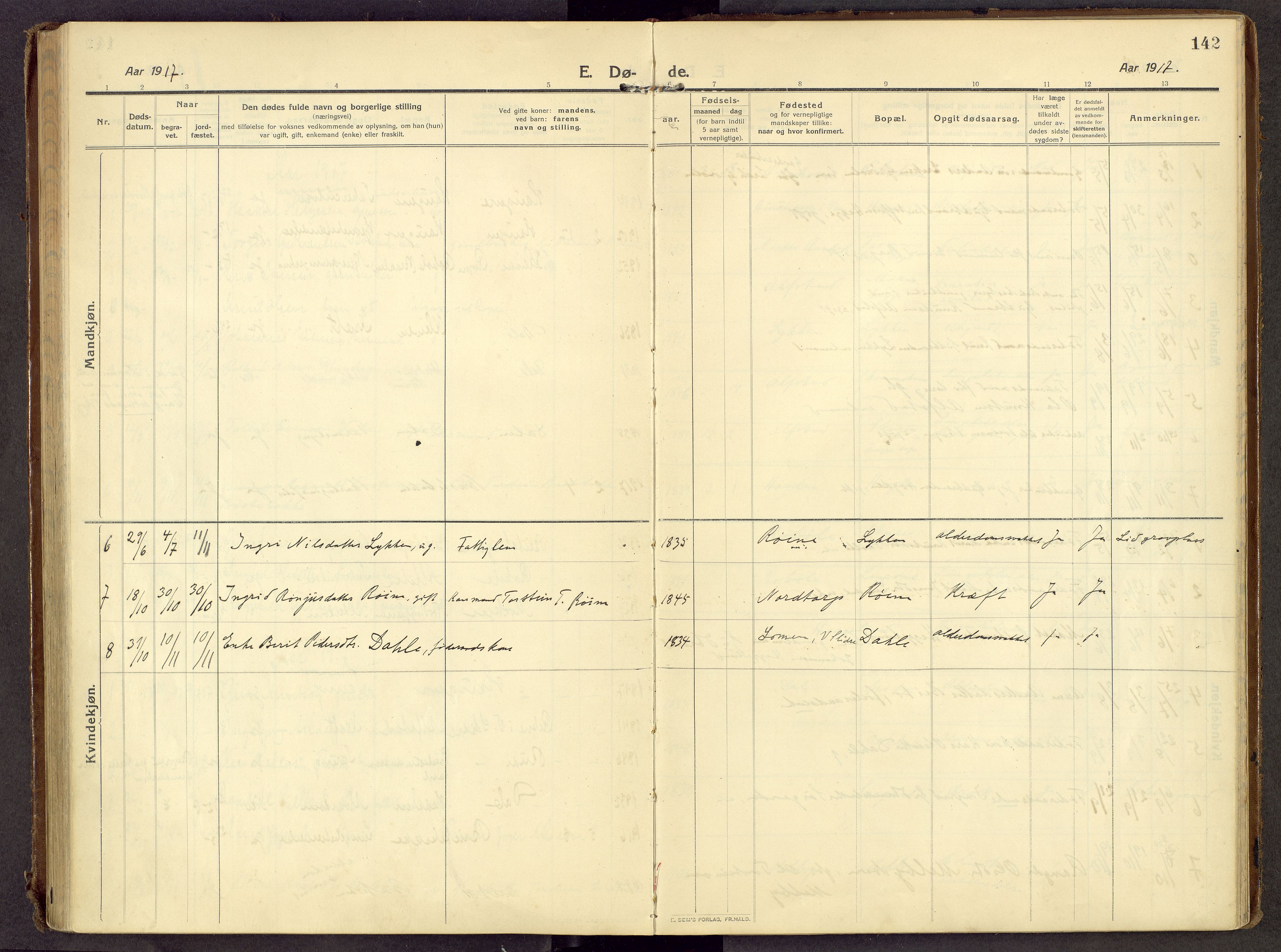 Øystre Slidre prestekontor, SAH/PREST-138/H/Ha/Haa/L0007: Ministerialbok nr. 7, 1911-1931, s. 142