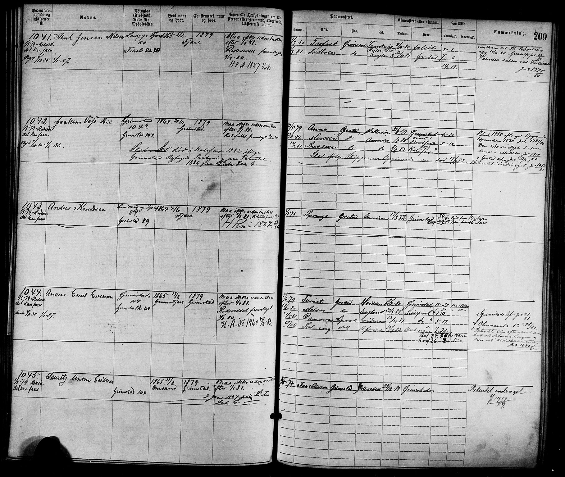Grimstad mønstringskrets, AV/SAK-2031-0013/F/Fa/L0001: Annotasjonsrulle nr 1-1920 med register, F-1, 1870-1892, s. 238