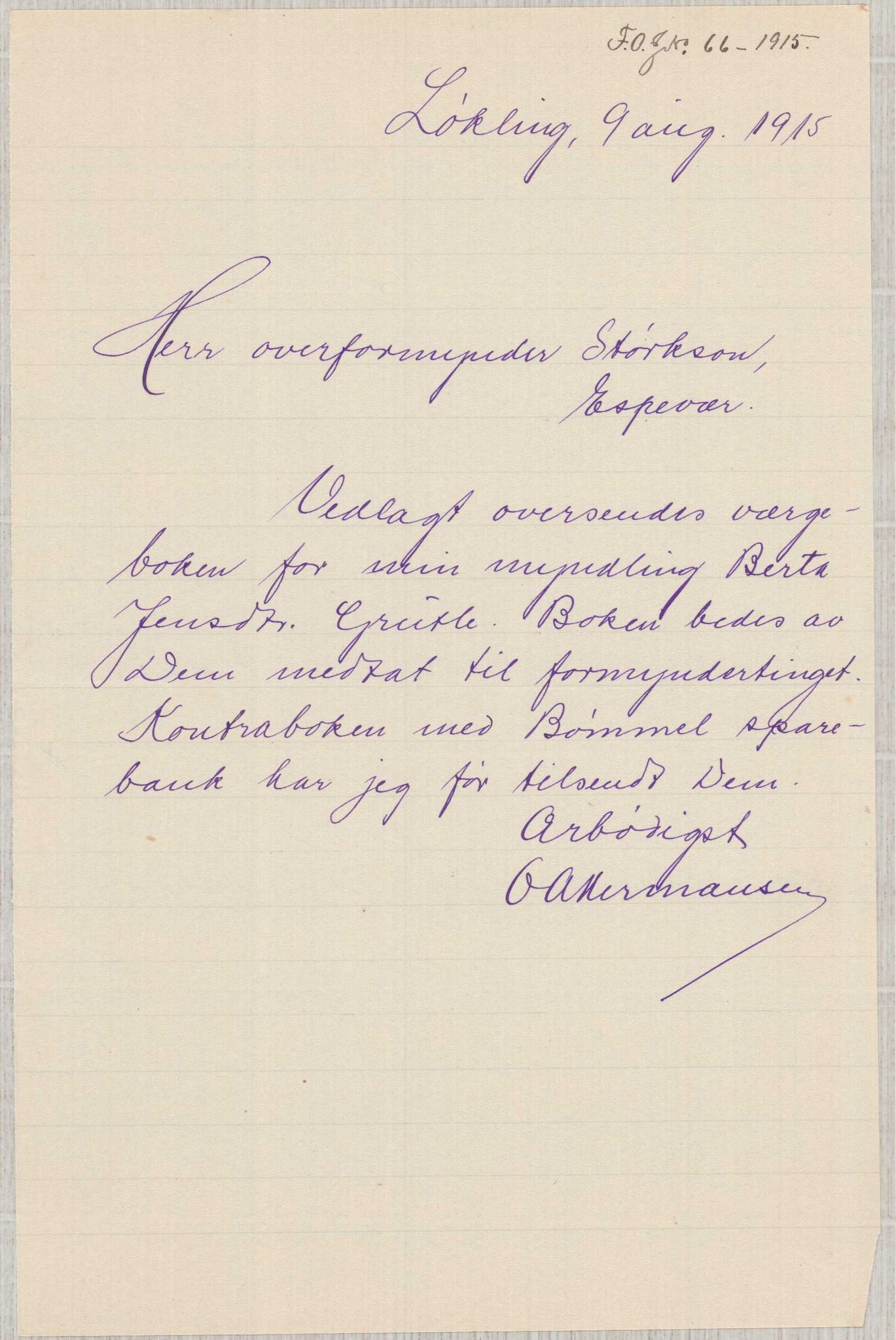 Finnaas kommune. Overformynderiet, IKAH/1218a-812/D/Da/Daa/L0003/0001: Kronologisk ordna korrespondanse / Kronologisk ordna korrespondanse, 1914-1916, s. 60