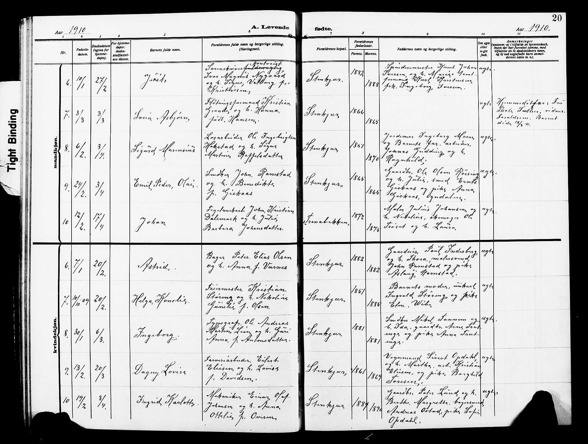 Ministerialprotokoller, klokkerbøker og fødselsregistre - Nord-Trøndelag, AV/SAT-A-1458/739/L0376: Klokkerbok nr. 739C04, 1908-1917, s. 20