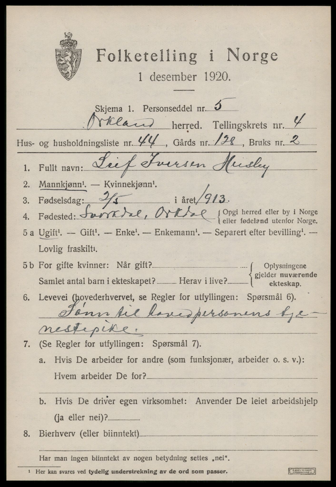 SAT, Folketelling 1920 for 1637 Orkland herred, 1920, s. 3808