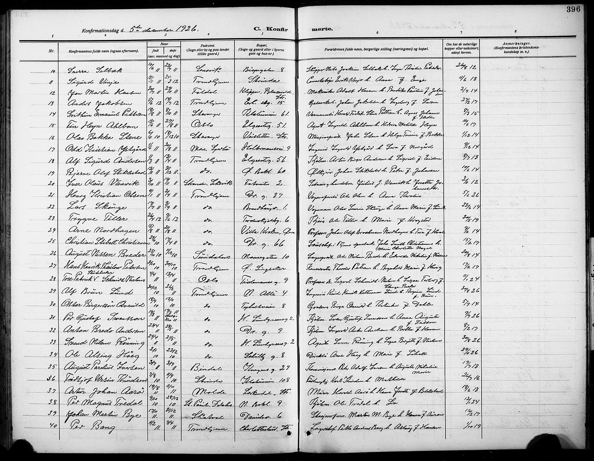 Ministerialprotokoller, klokkerbøker og fødselsregistre - Sør-Trøndelag, AV/SAT-A-1456/601/L0096: Klokkerbok nr. 601C14, 1911-1931, s. 396