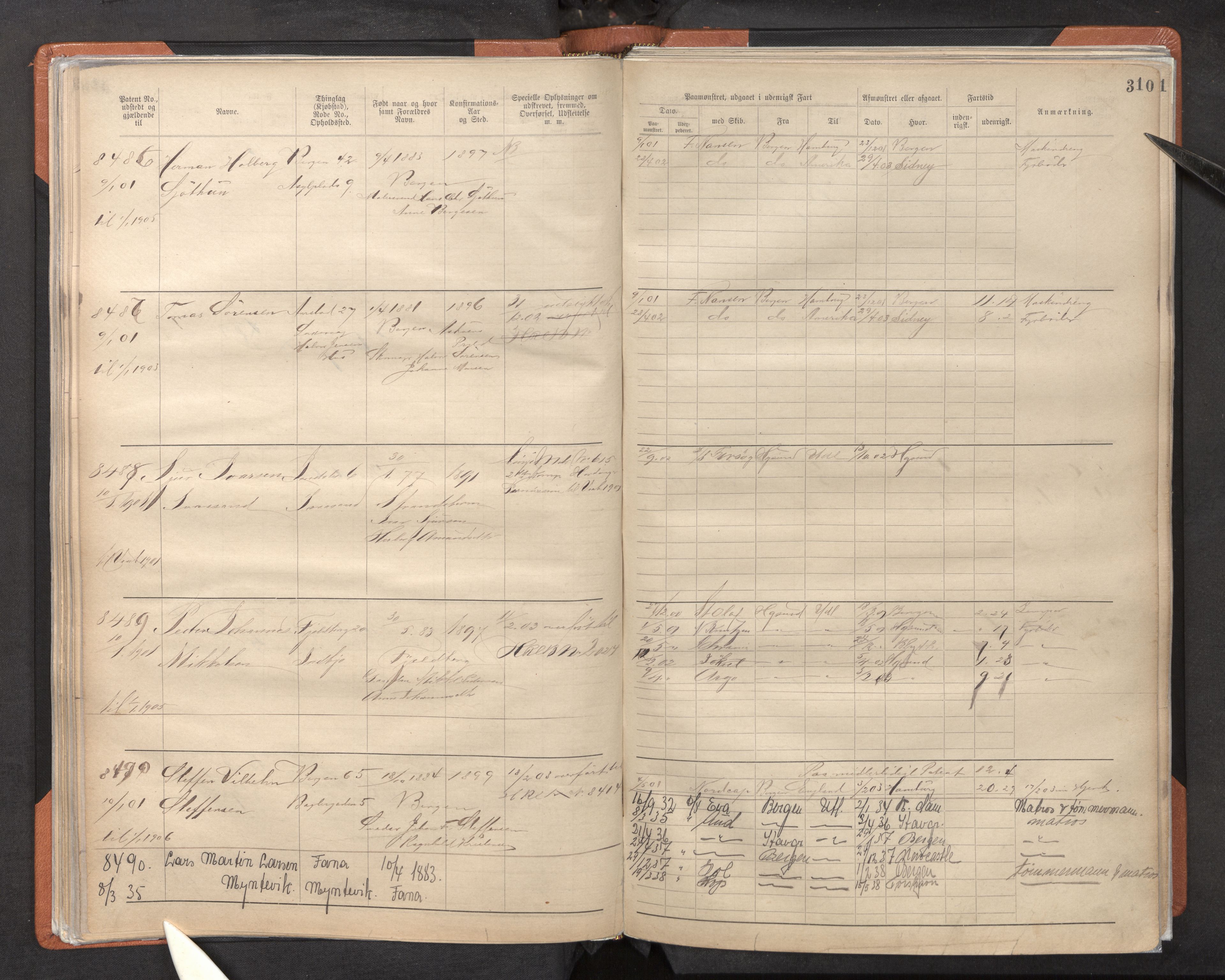Innrulleringssjefen i Bergen, AV/SAB-A-100050/F/Fb/L0008: Sjøfarts-annotasjonsrulle, nr. 8131 - 9335, 1897-1903, s. 310