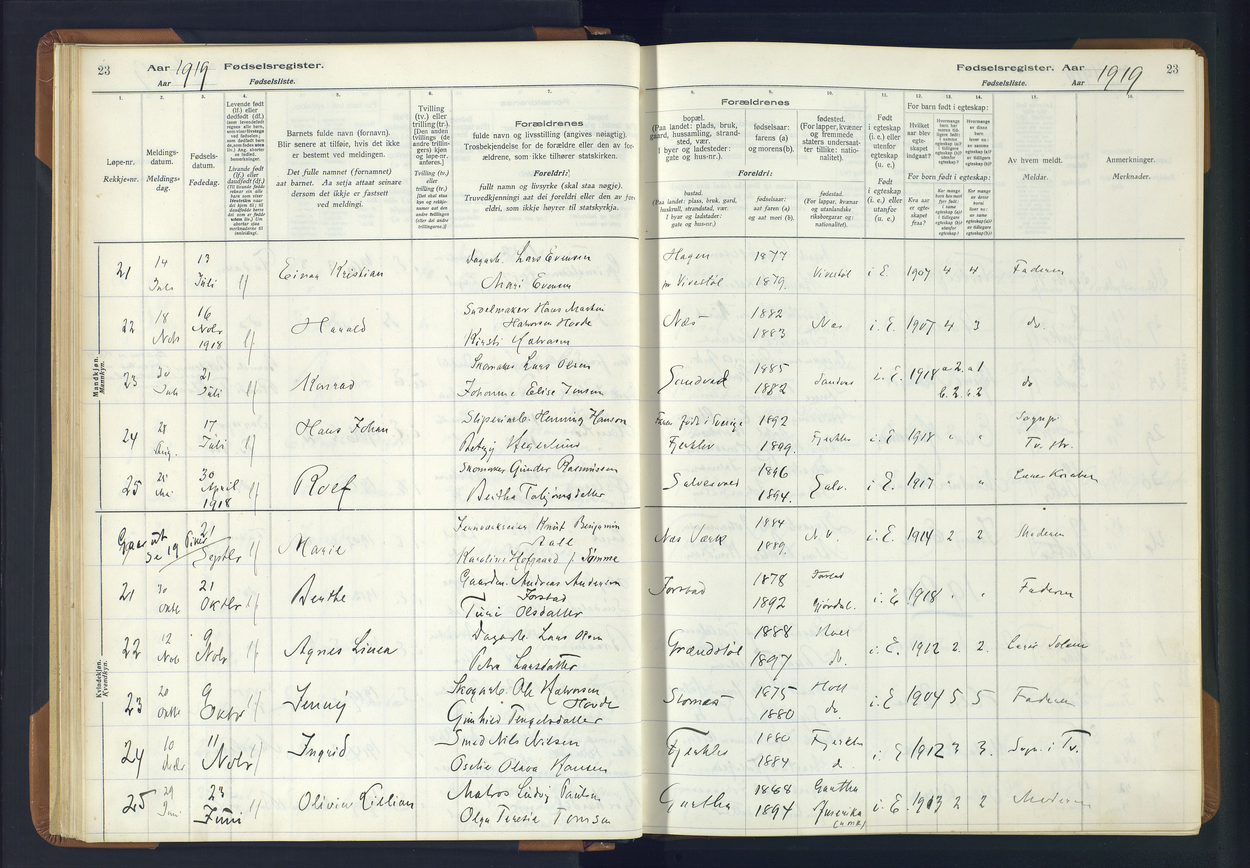 Holt sokneprestkontor, AV/SAK-1111-0021/J/Ja/L0001: Fødselsregister nr. II.4.1, 1916-1946, s. 23