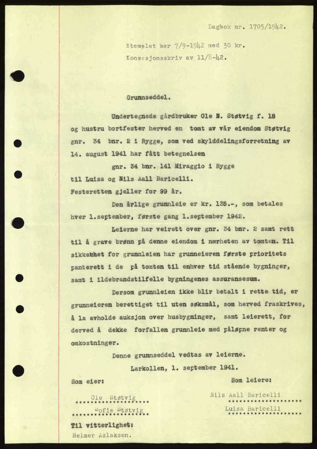 Moss sorenskriveri, SAO/A-10168: Pantebok nr. A10, 1942-1943, Dagboknr: 1705/1942