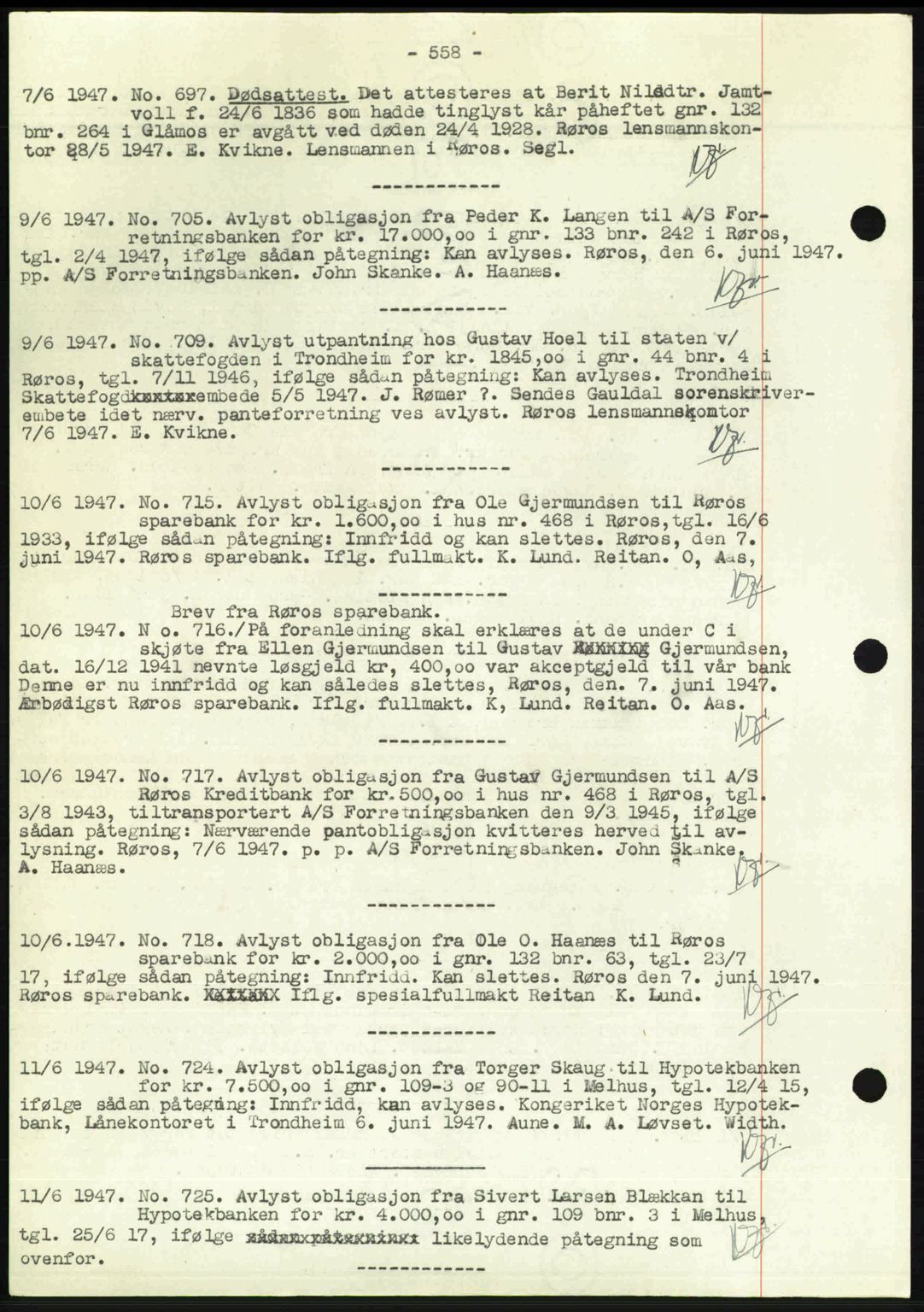 Gauldal sorenskriveri, SAT/A-0014/1/2/2C: Pantebok nr. A3, 1947-1947, Dagboknr: 697/1947