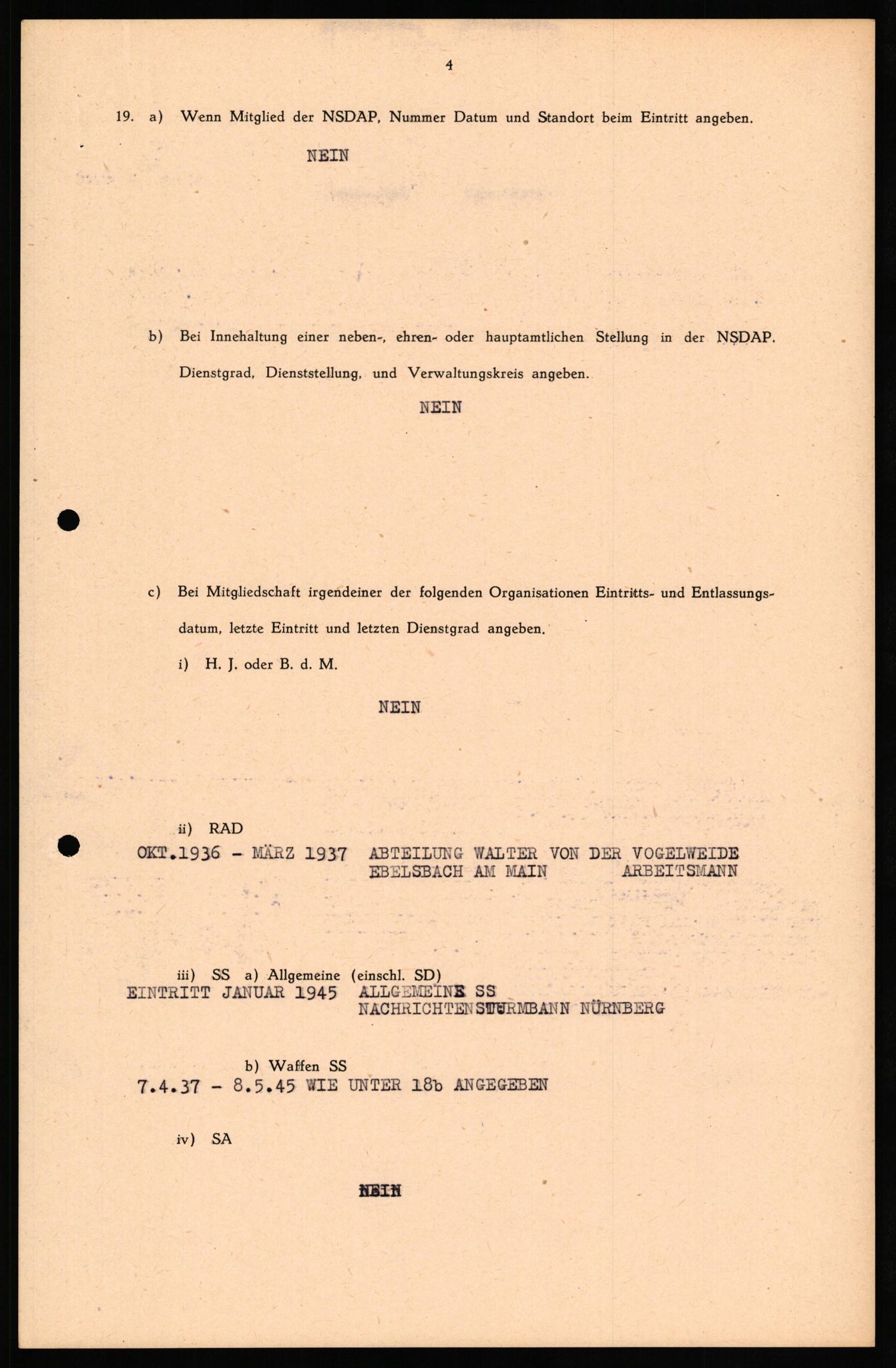 Forsvaret, Forsvarets overkommando II, RA/RAFA-3915/D/Db/L0034: CI Questionaires. Tyske okkupasjonsstyrker i Norge. Tyskere., 1945-1946, s. 127