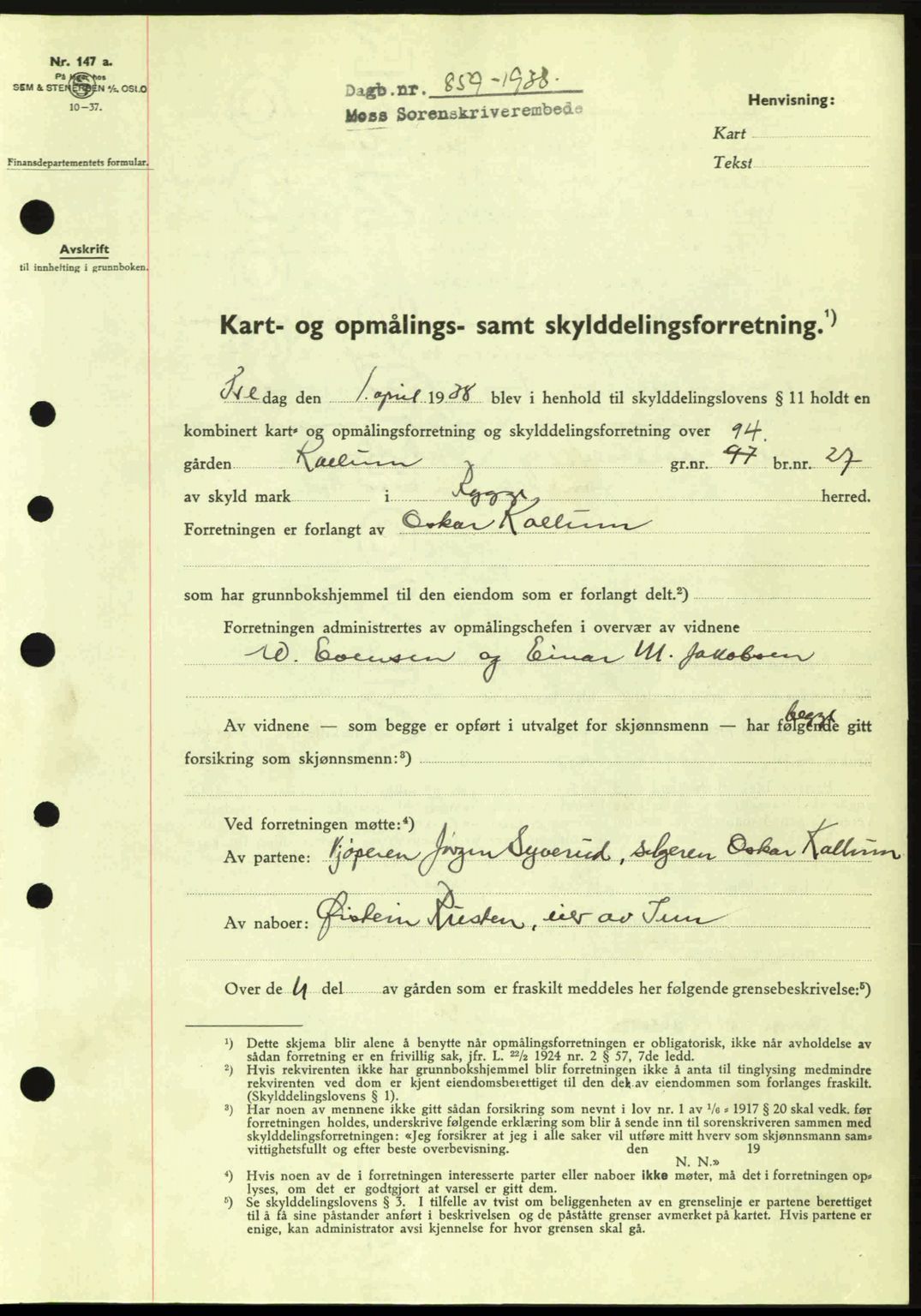 Moss sorenskriveri, SAO/A-10168: Pantebok nr. A4, 1938-1938, Dagboknr: 859/1938