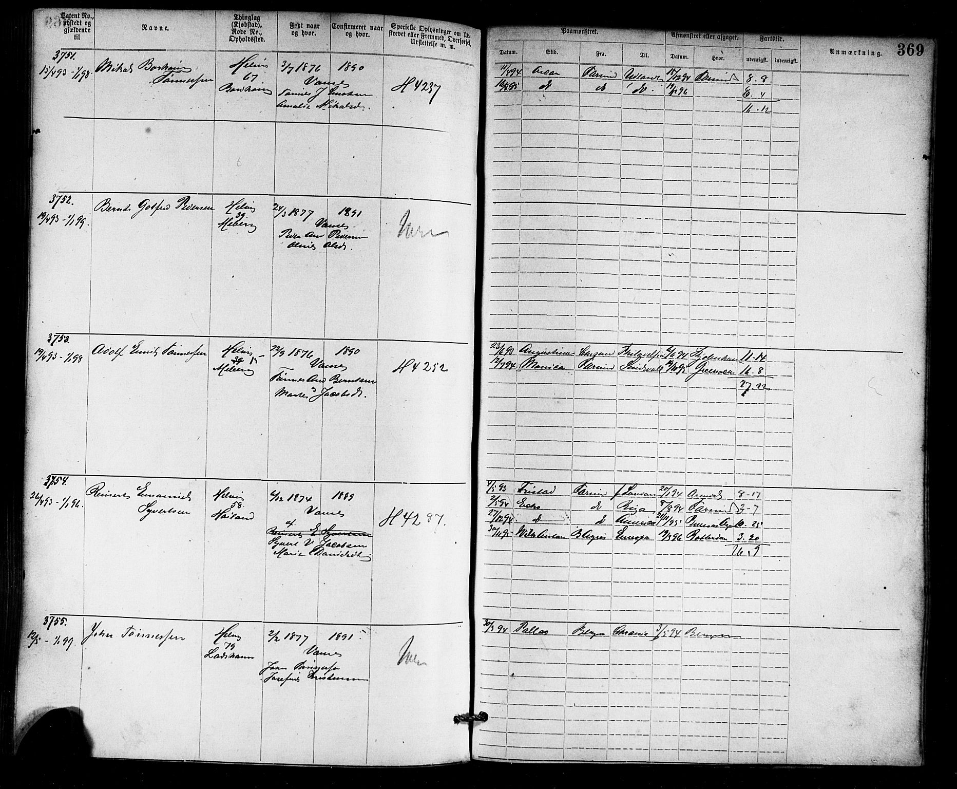 Farsund mønstringskrets, SAK/2031-0017/F/Fa/L0006: Annotasjonsrulle nr 1911-3805 med register, Z-3, 1877-1894, s. 406