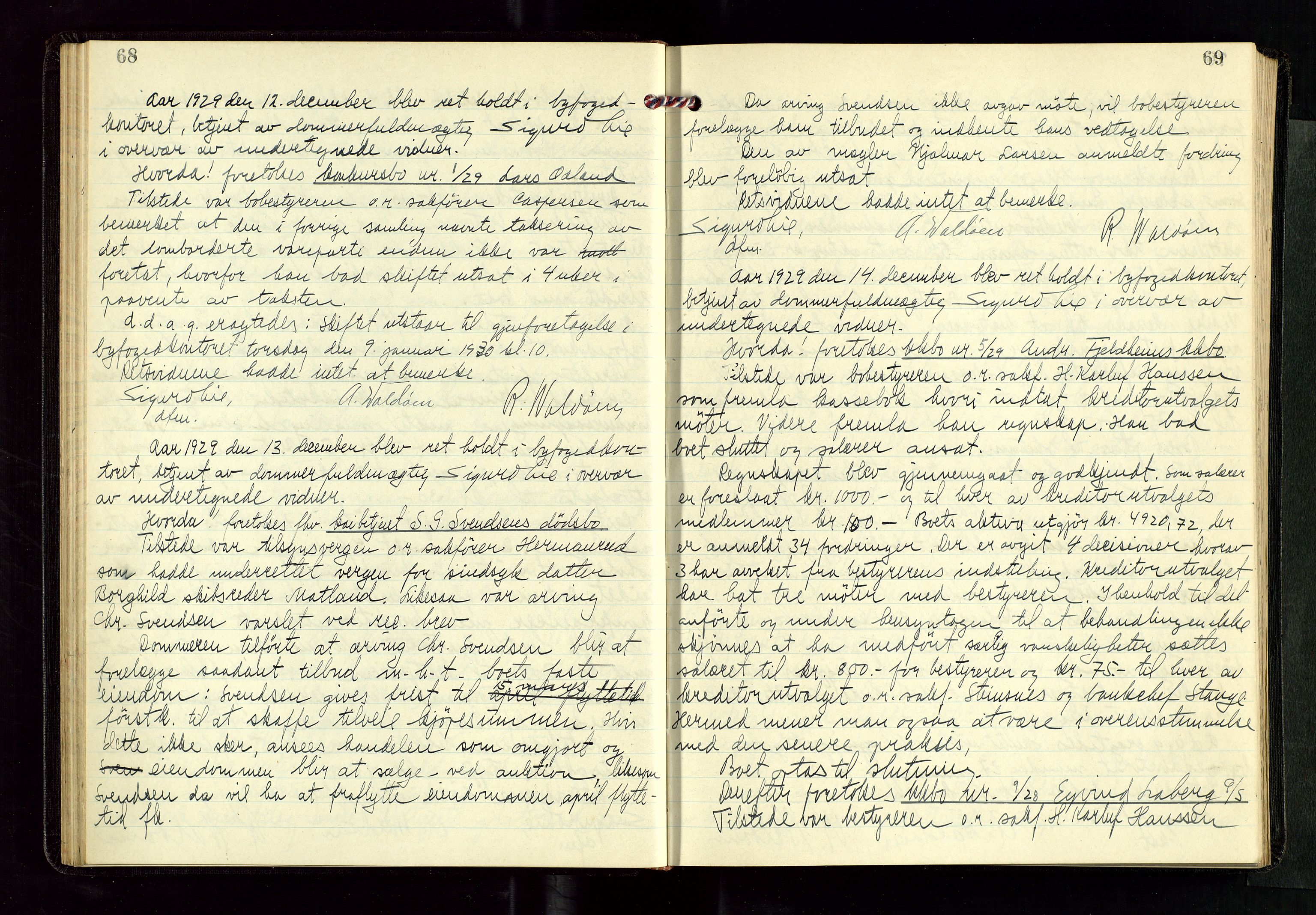 Haugesund tingrett, AV/SAST-A-101415/01/IV/IVC/L0006: Skifteforhandlingsprotokoll, med register, 1929-1933, s. 68-69