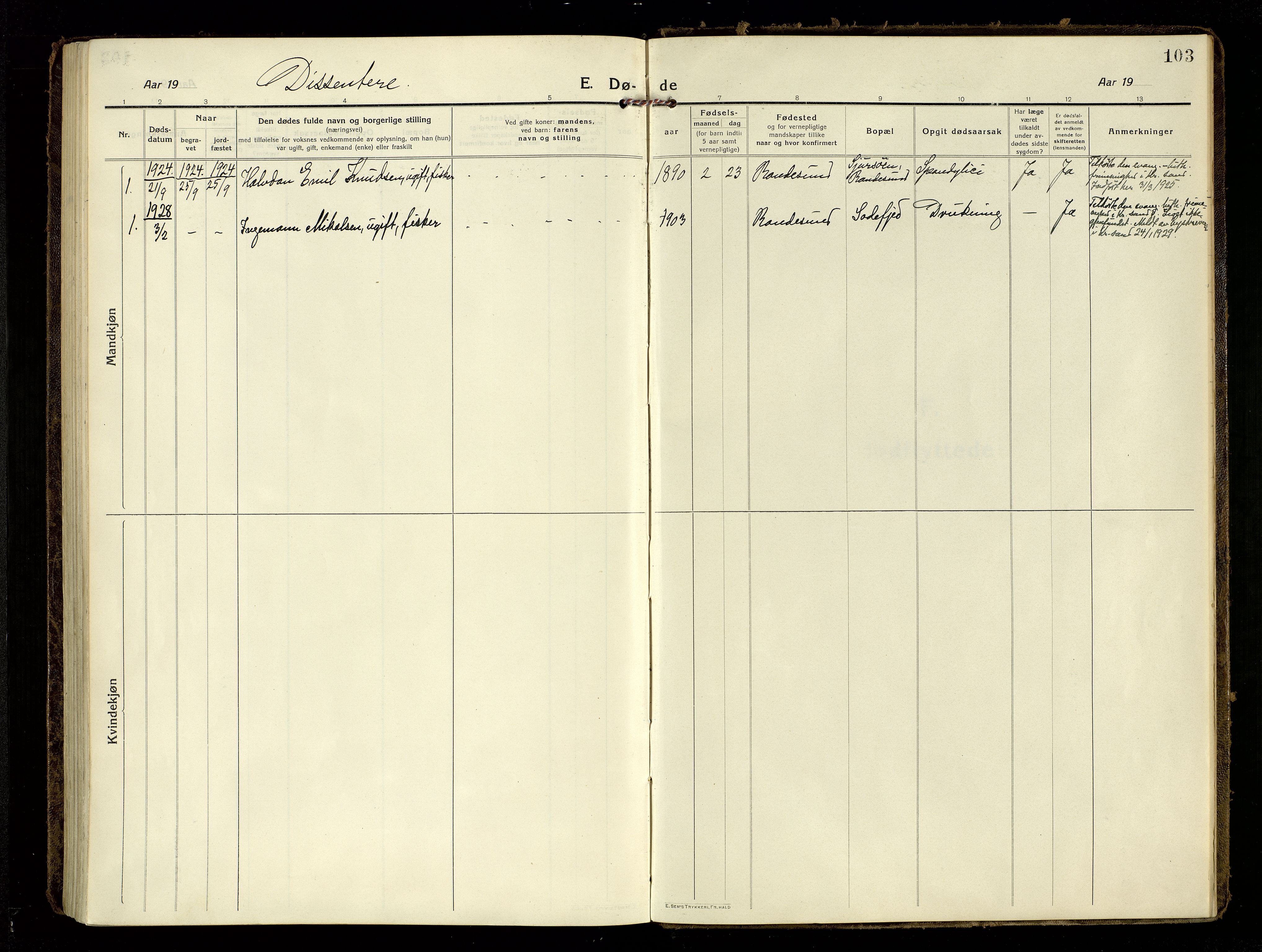 Oddernes sokneprestkontor, SAK/1111-0033/F/Fa/Fab/L0004: Ministerialbok nr. A 4, 1916-1935, s. 103