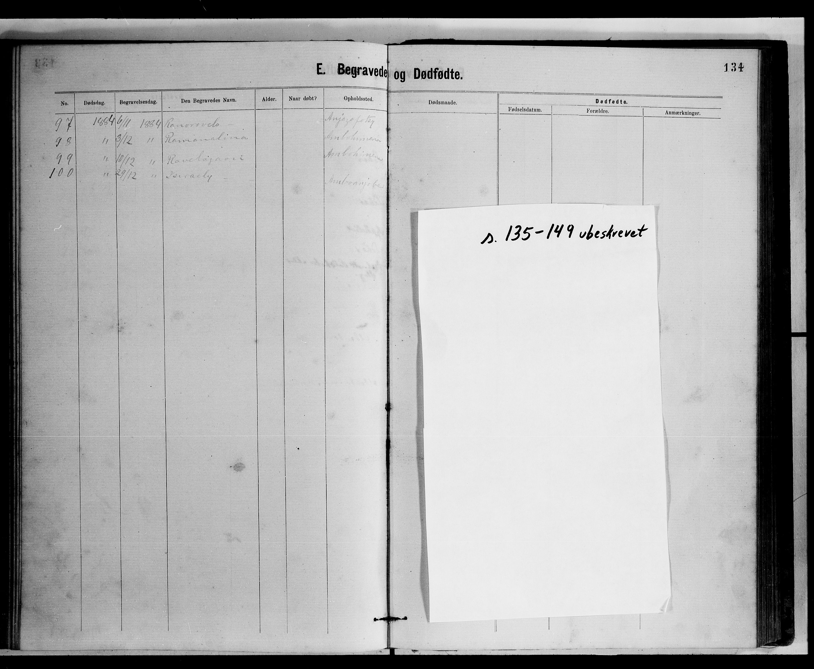 Archives FLM/NMS, Madagaskar, VID/MA-A-1163/D/Db/L0269: Ministerialbok nr. 1, 1867-1884, s. 134