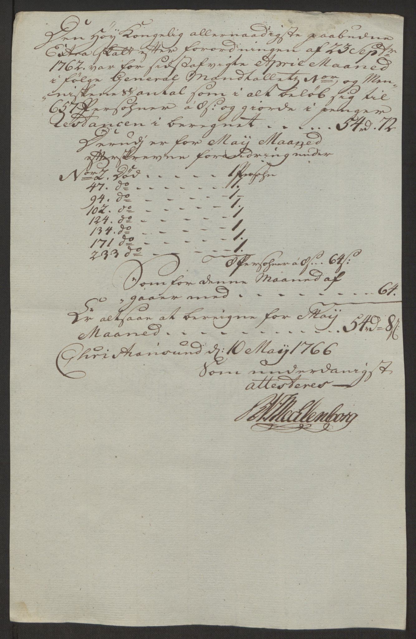 Rentekammeret inntil 1814, Reviderte regnskaper, Byregnskaper, AV/RA-EA-4066/R/Rr/L0495/0004: [R1] Kontribusjonsregnskap / Ekstraskatt, 1762-1772, s. 122