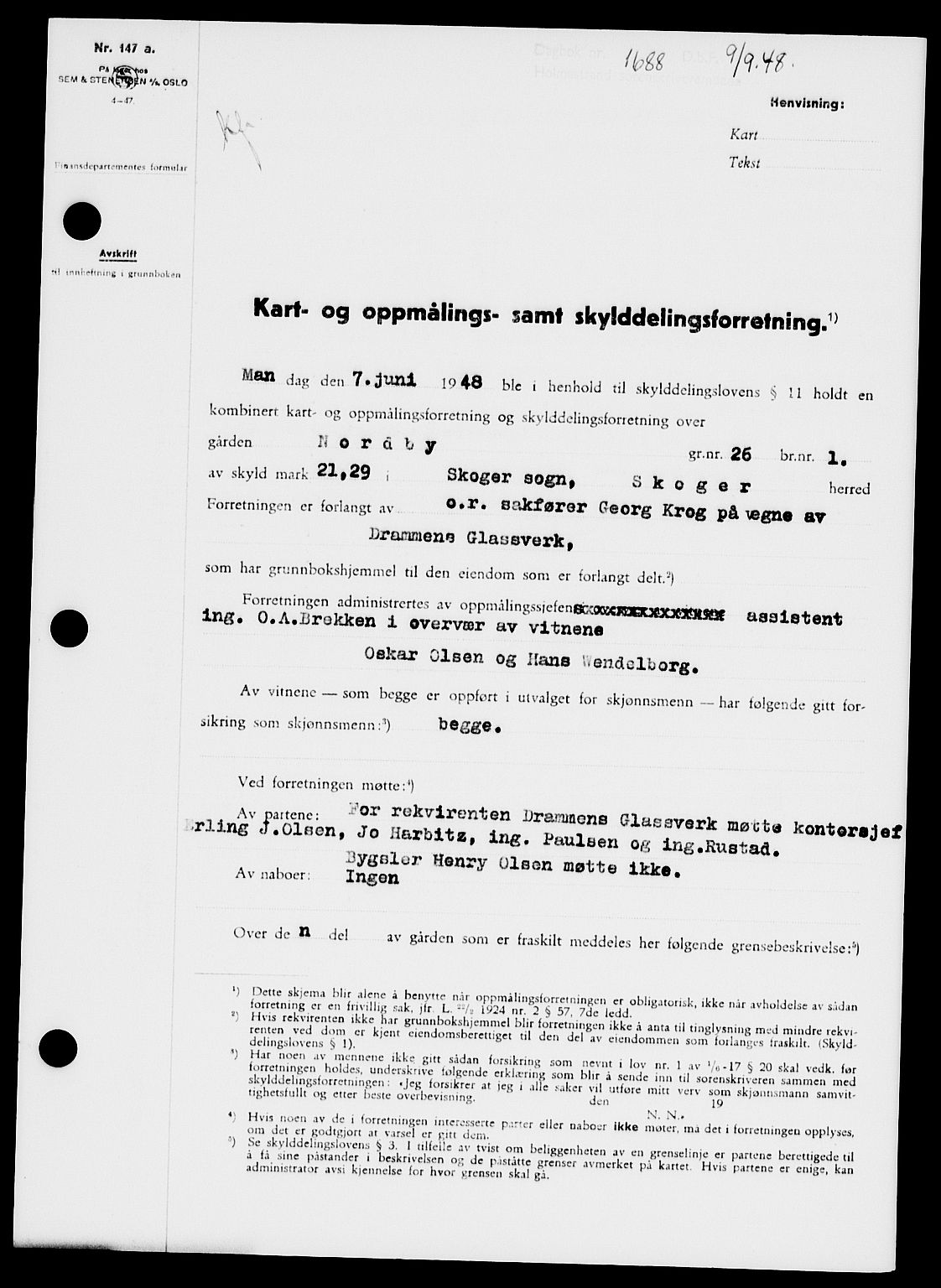 Holmestrand sorenskriveri, SAKO/A-67/G/Ga/Gaa/L0064: Pantebok nr. A-64, 1948-1948, Dagboknr: 1688/1948