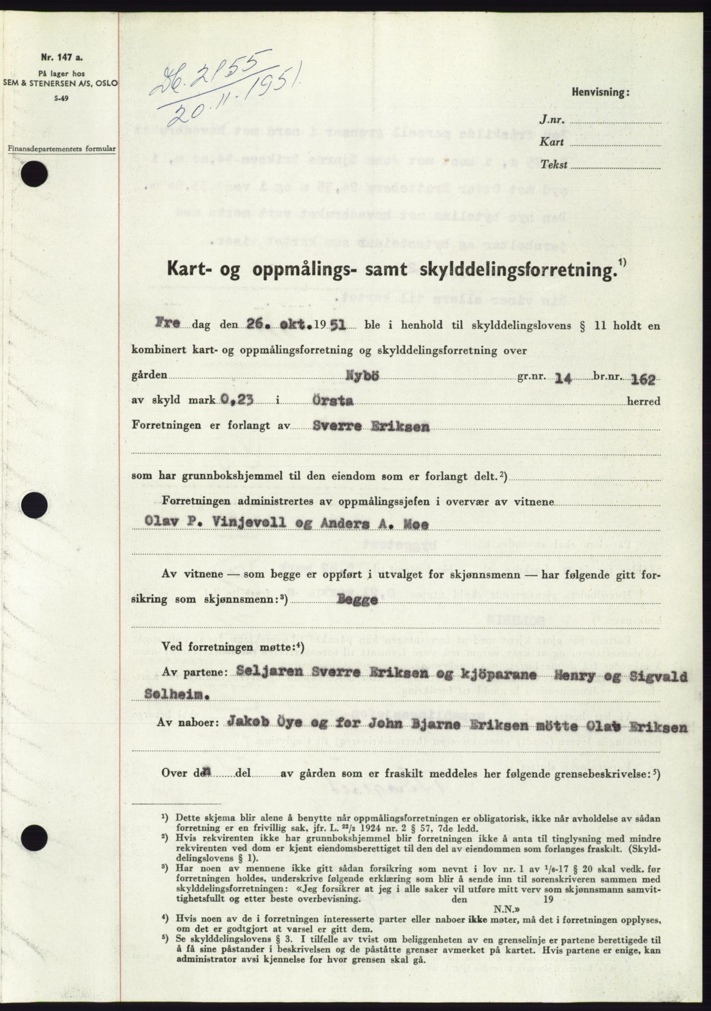 Søre Sunnmøre sorenskriveri, AV/SAT-A-4122/1/2/2C/L0090: Pantebok nr. 16A, 1951-1951, Dagboknr: 2155/1951