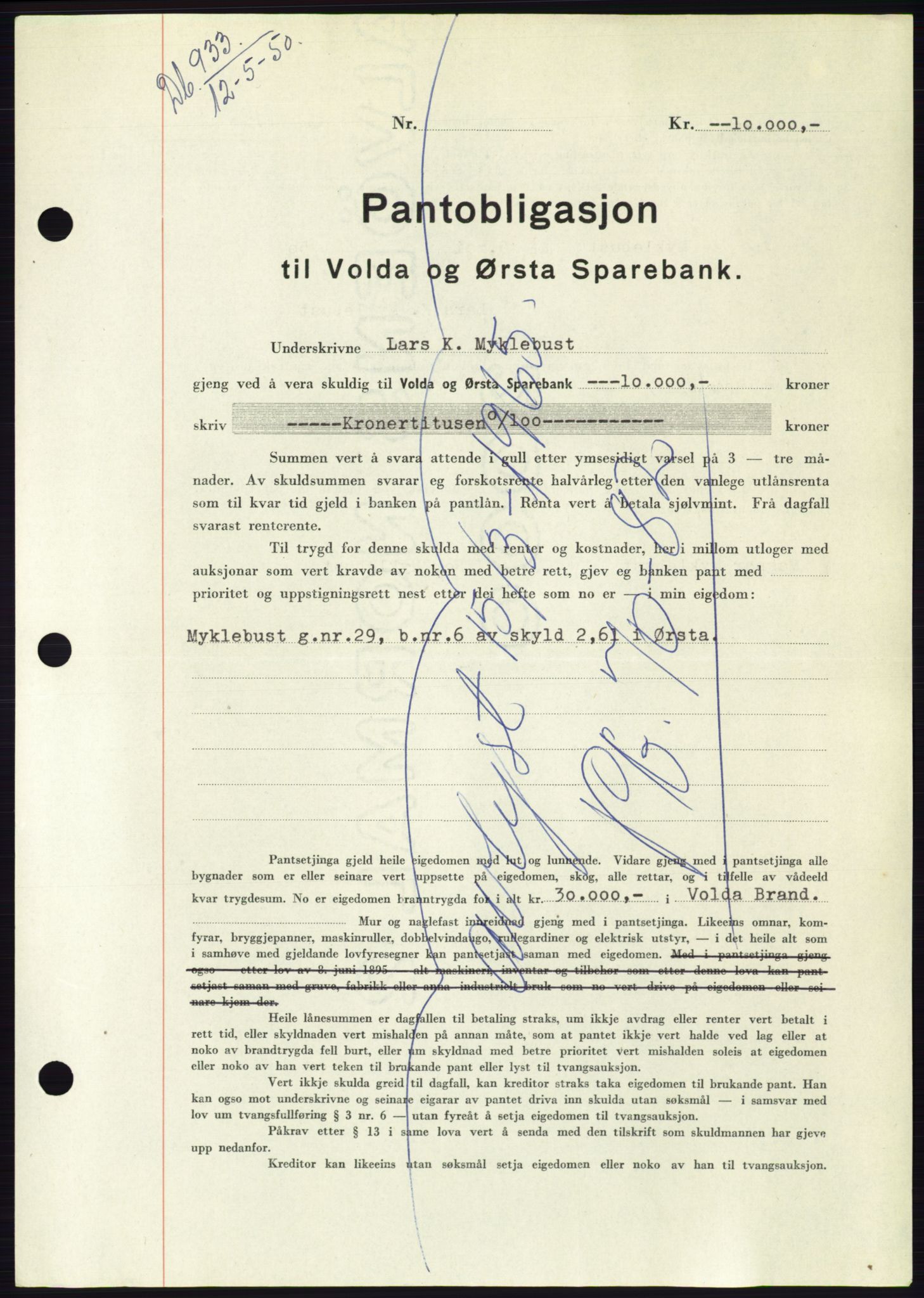 Søre Sunnmøre sorenskriveri, SAT/A-4122/1/2/2C/L0118: Pantebok nr. 6B, 1949-1950, Dagboknr: 933/1950