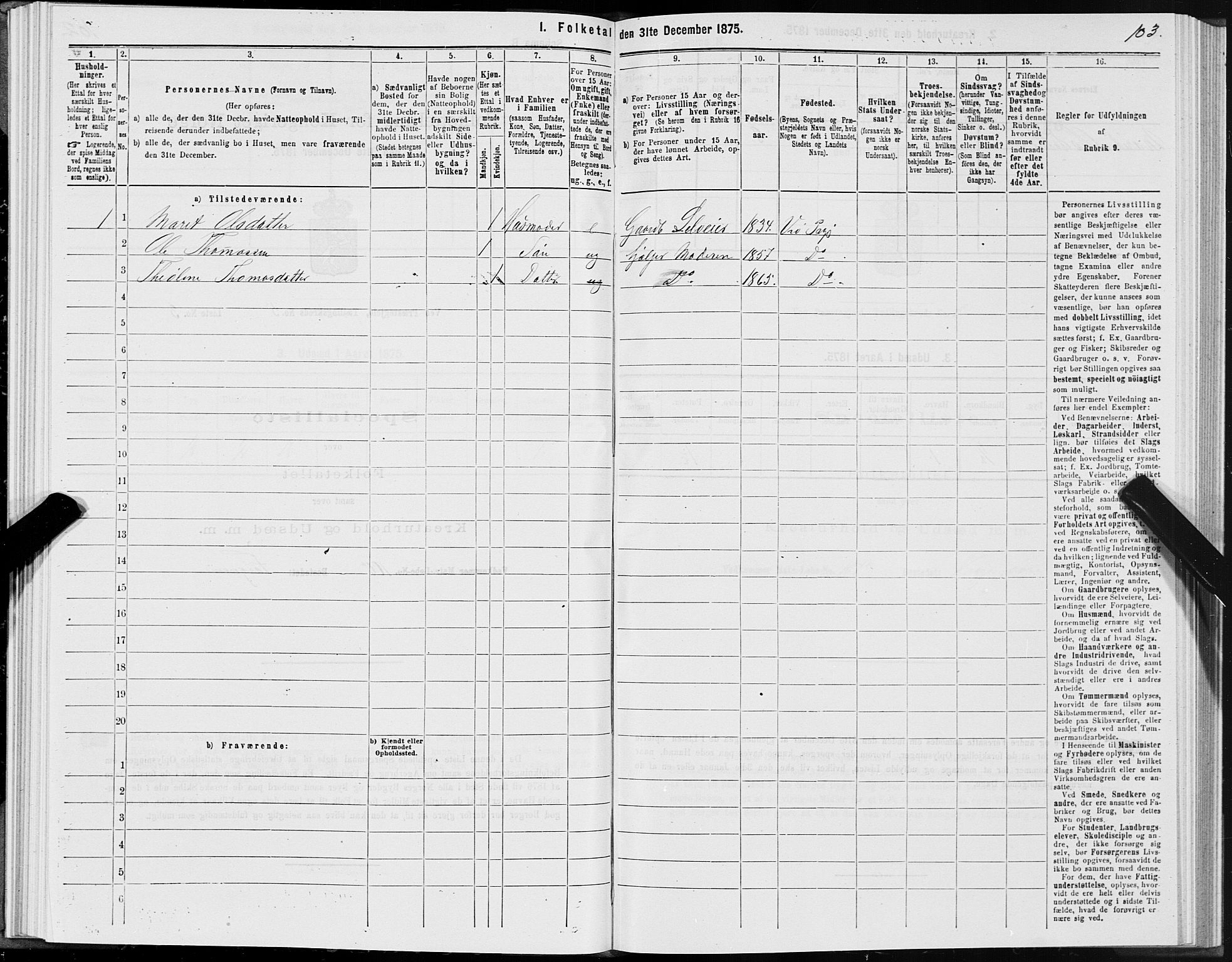 SAT, Folketelling 1875 for 1541P Veøy prestegjeld, 1875, s. 3103