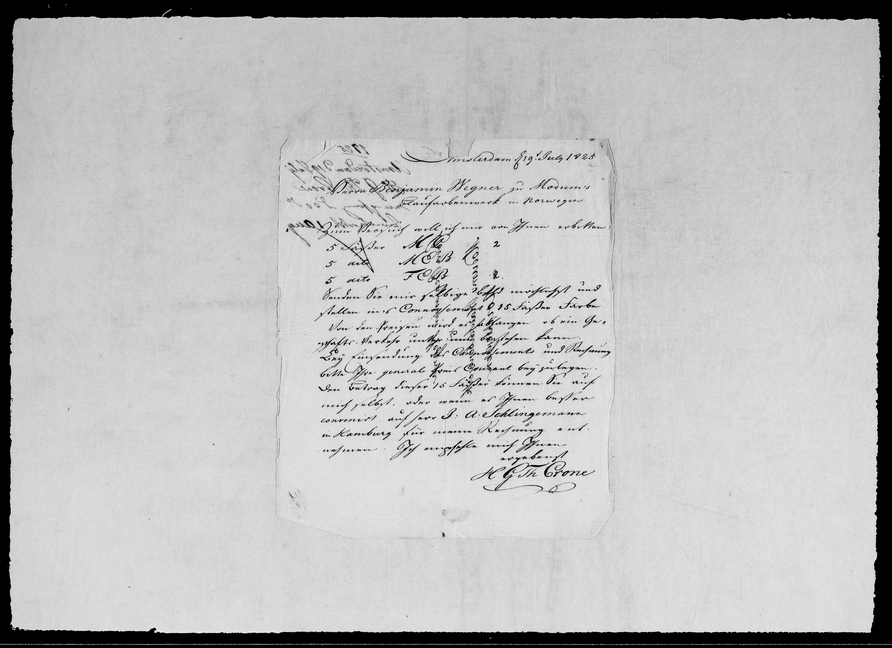 Modums Blaafarveværk, RA/PA-0157/G/Gb/L0095/0001: -- / Innkomne brev A - L, 1825-1826, s. 160