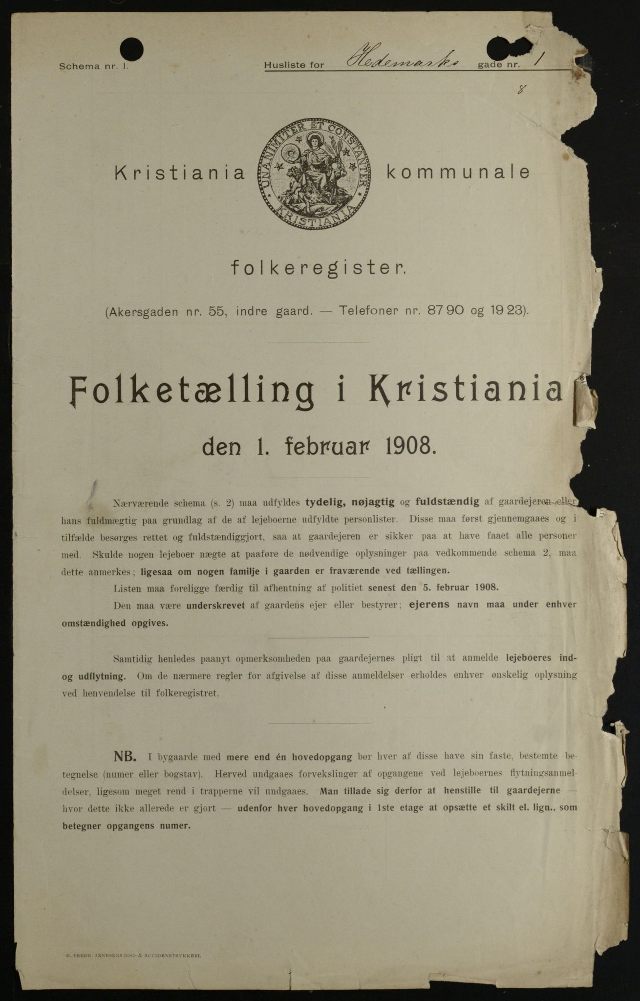 OBA, Kommunal folketelling 1.2.1908 for Kristiania kjøpstad, 1908, s. 32153