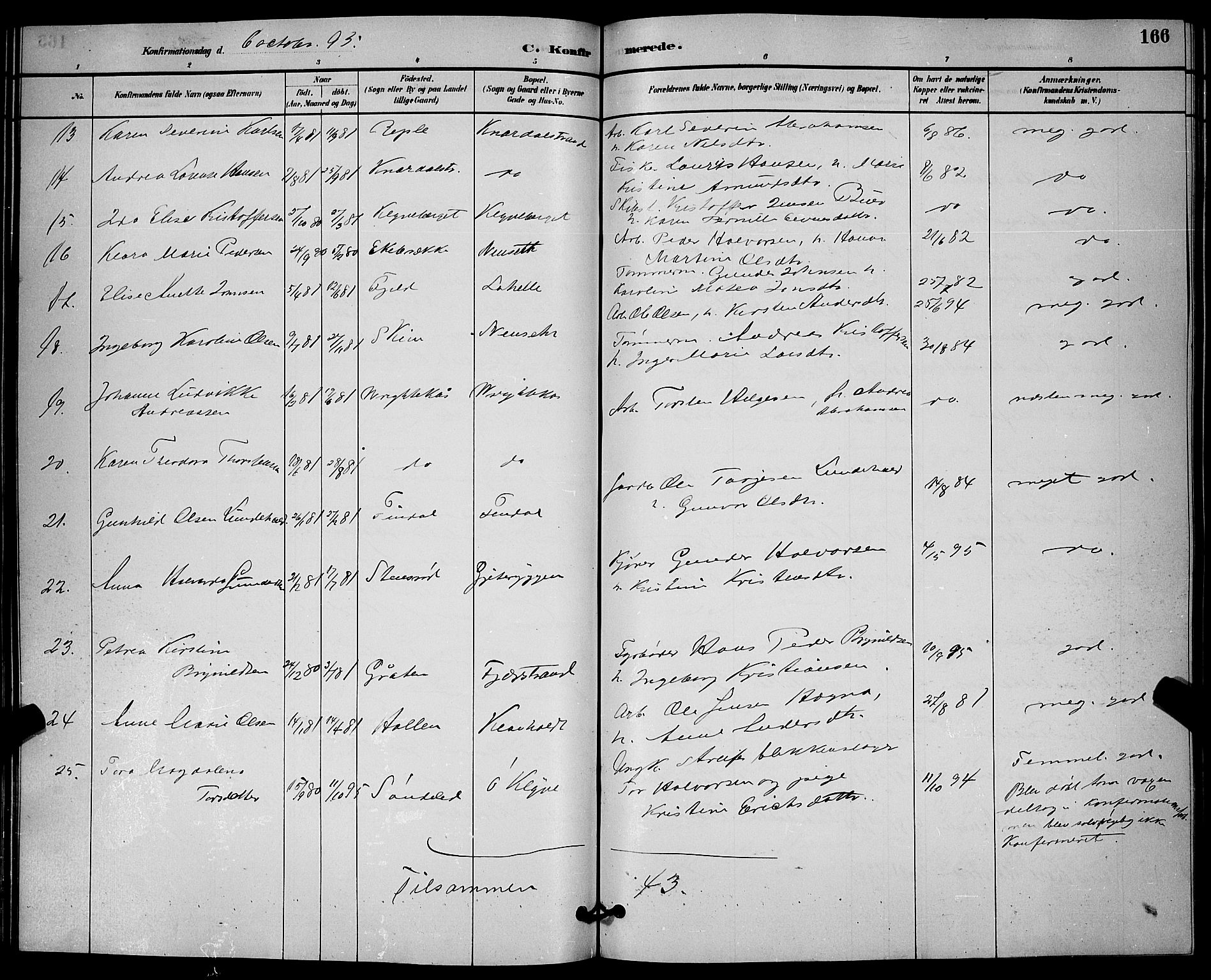 Solum kirkebøker, AV/SAKO-A-306/G/Ga/L0007: Klokkerbok nr. I 7, 1884-1898, s. 166