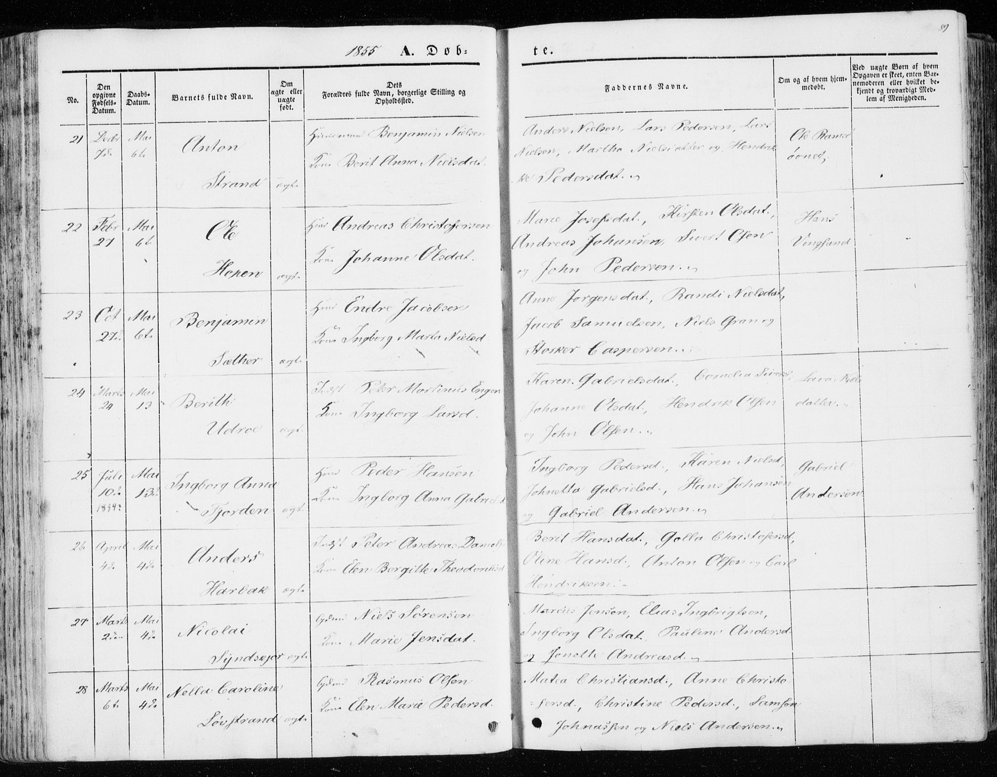 Ministerialprotokoller, klokkerbøker og fødselsregistre - Sør-Trøndelag, SAT/A-1456/657/L0704: Ministerialbok nr. 657A05, 1846-1857, s. 89