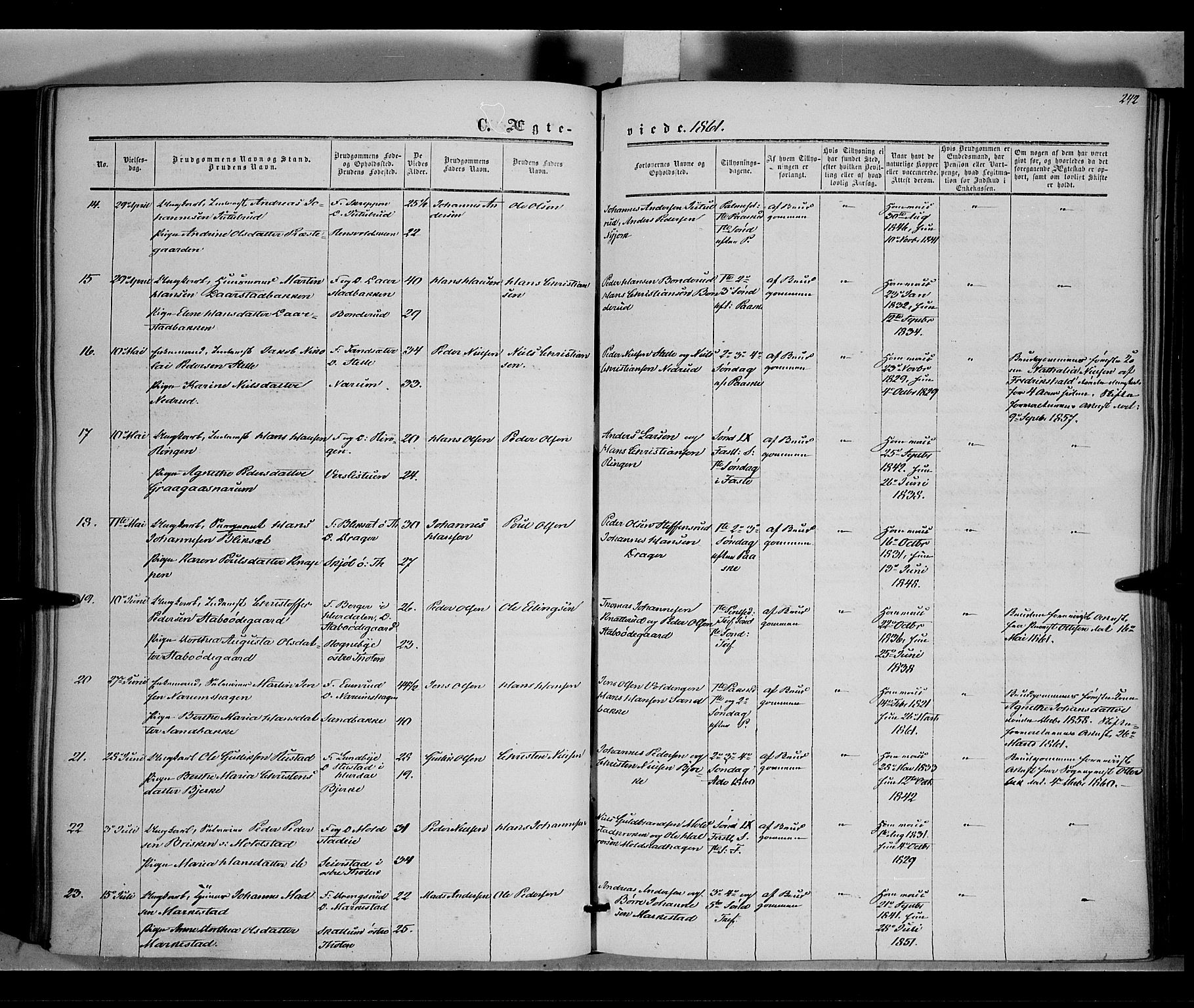 Vestre Toten prestekontor, SAH/PREST-108/H/Ha/Haa/L0006: Ministerialbok nr. 6, 1856-1861, s. 242
