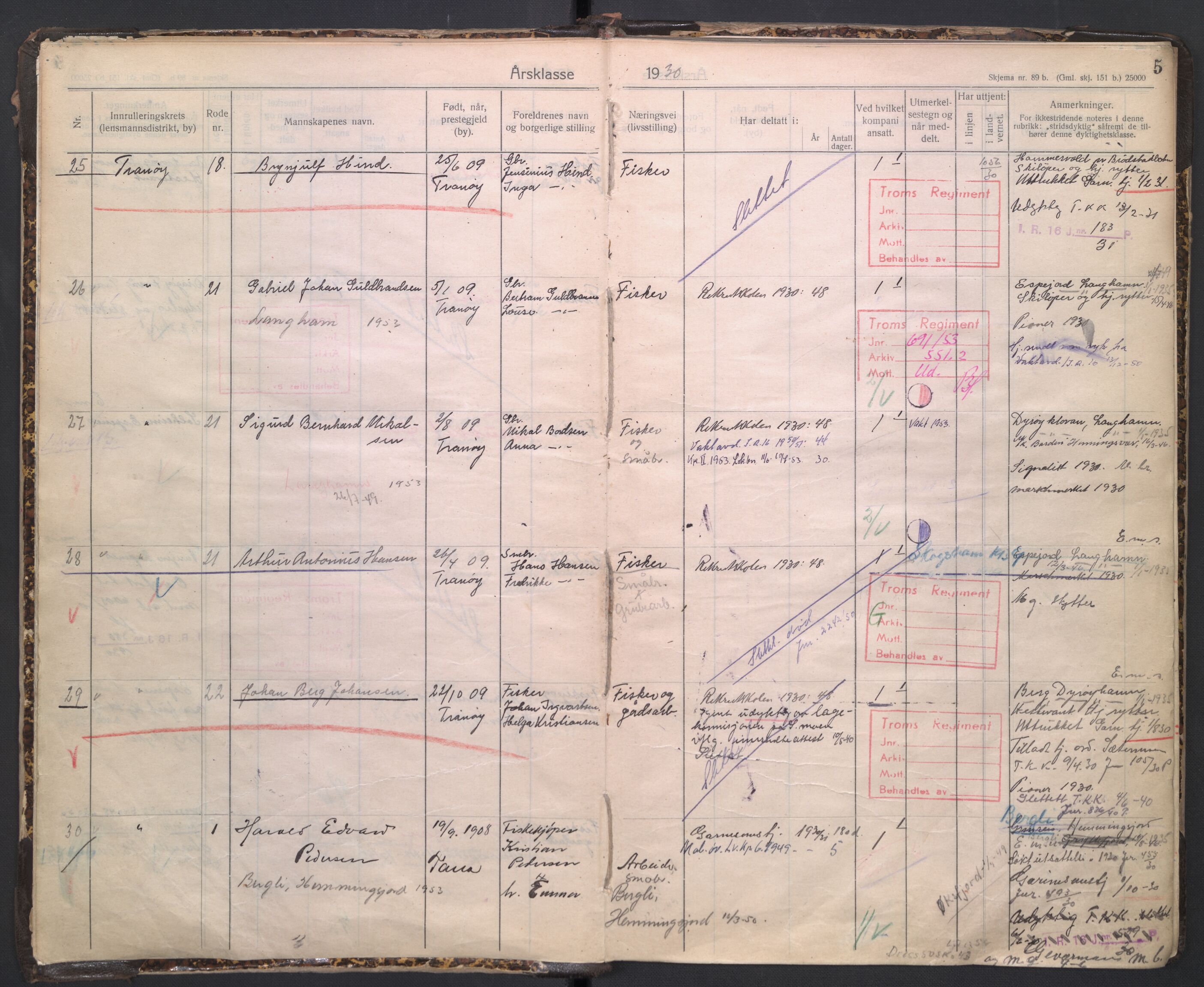 Forsvaret, Troms infanteriregiment nr. 16, AV/RA-RAFA-3146/P/Pa/L0005/0003: Ruller / Rulle for regimentets stridende menige mannskaper, årsklasse 1930, 1930, s. 5