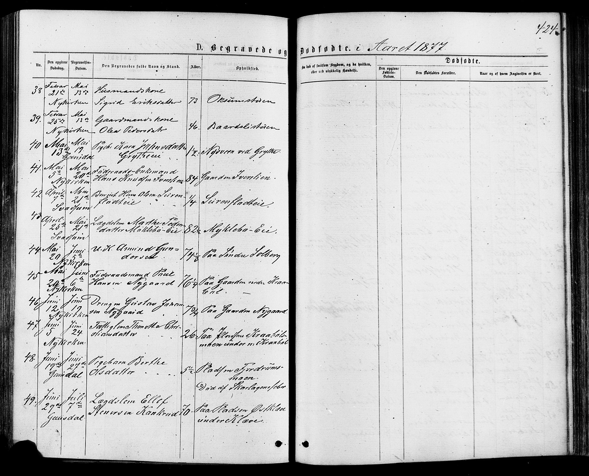 Østre Gausdal prestekontor, AV/SAH-PREST-092/H/Ha/Haa/L0001: Ministerialbok nr. 1, 1874-1886, s. 424