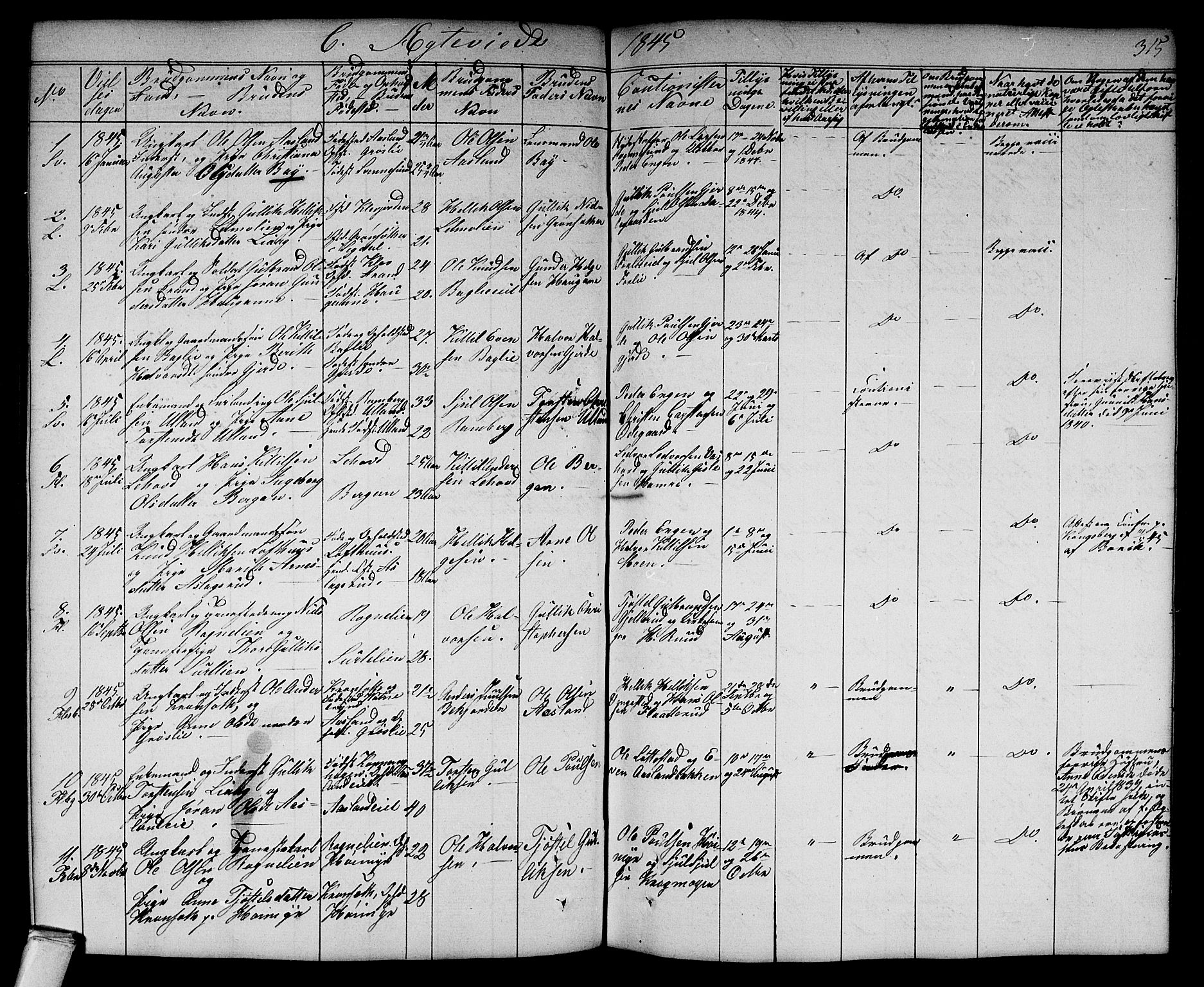 Flesberg kirkebøker, SAKO/A-18/G/Ga/L0002: Klokkerbok nr. I 2, 1834-1860, s. 315