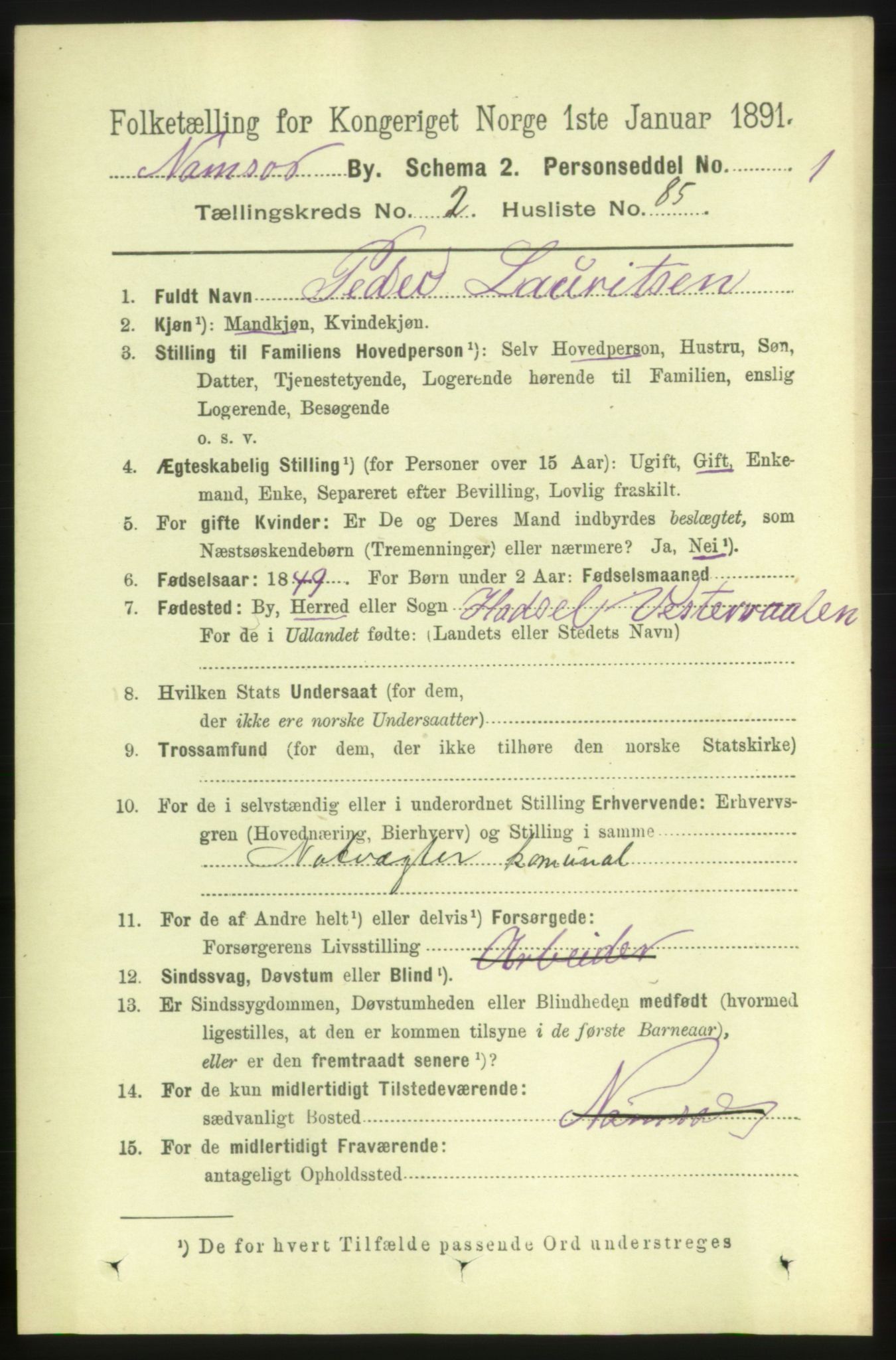 RA, Folketelling 1891 for 1703 Namsos ladested, 1891, s. 1352