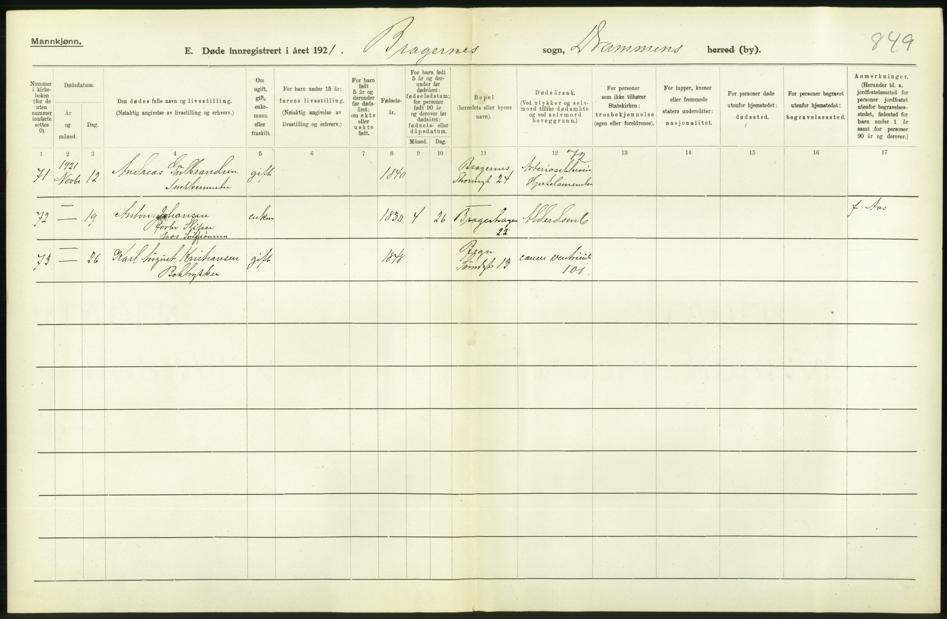 Statistisk sentralbyrå, Sosiodemografiske emner, Befolkning, AV/RA-S-2228/D/Df/Dfc/Dfca/L0020: Buskerud fylke: Døde. Byer og bygder., 1921, s. 328