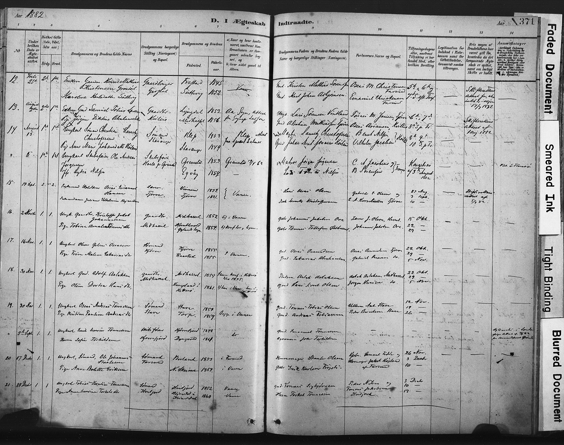 Lista sokneprestkontor, AV/SAK-1111-0027/F/Fa/L0012: Ministerialbok nr. A 12, 1879-1903, s. 371