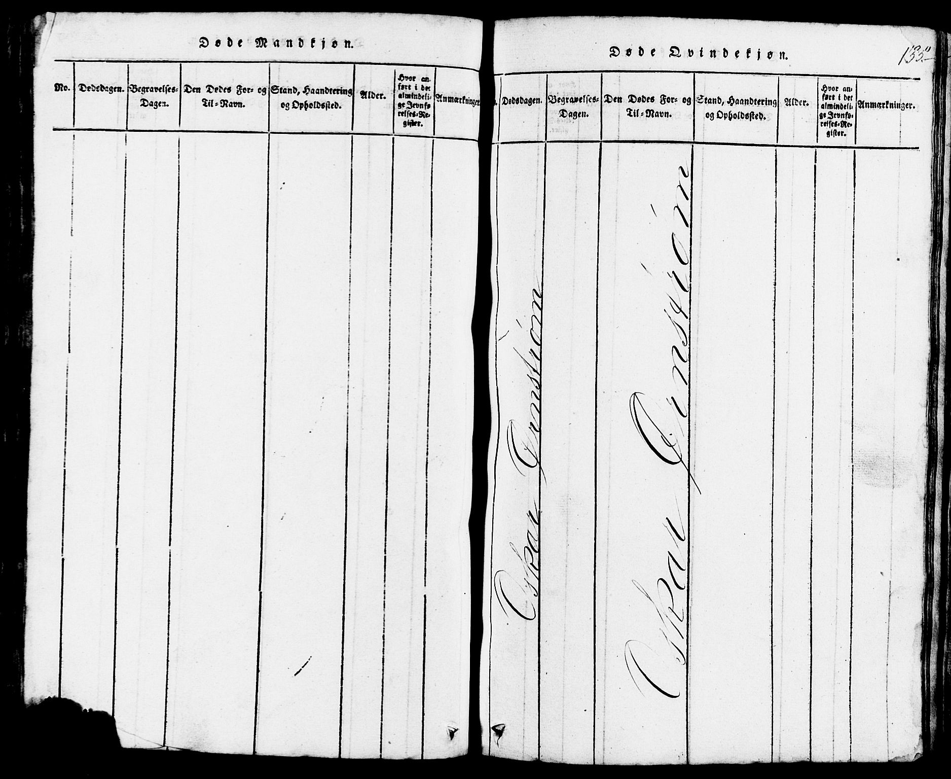 Lund sokneprestkontor, AV/SAST-A-101809/S07/L0002: Klokkerbok nr. B 2, 1816-1832, s. 133