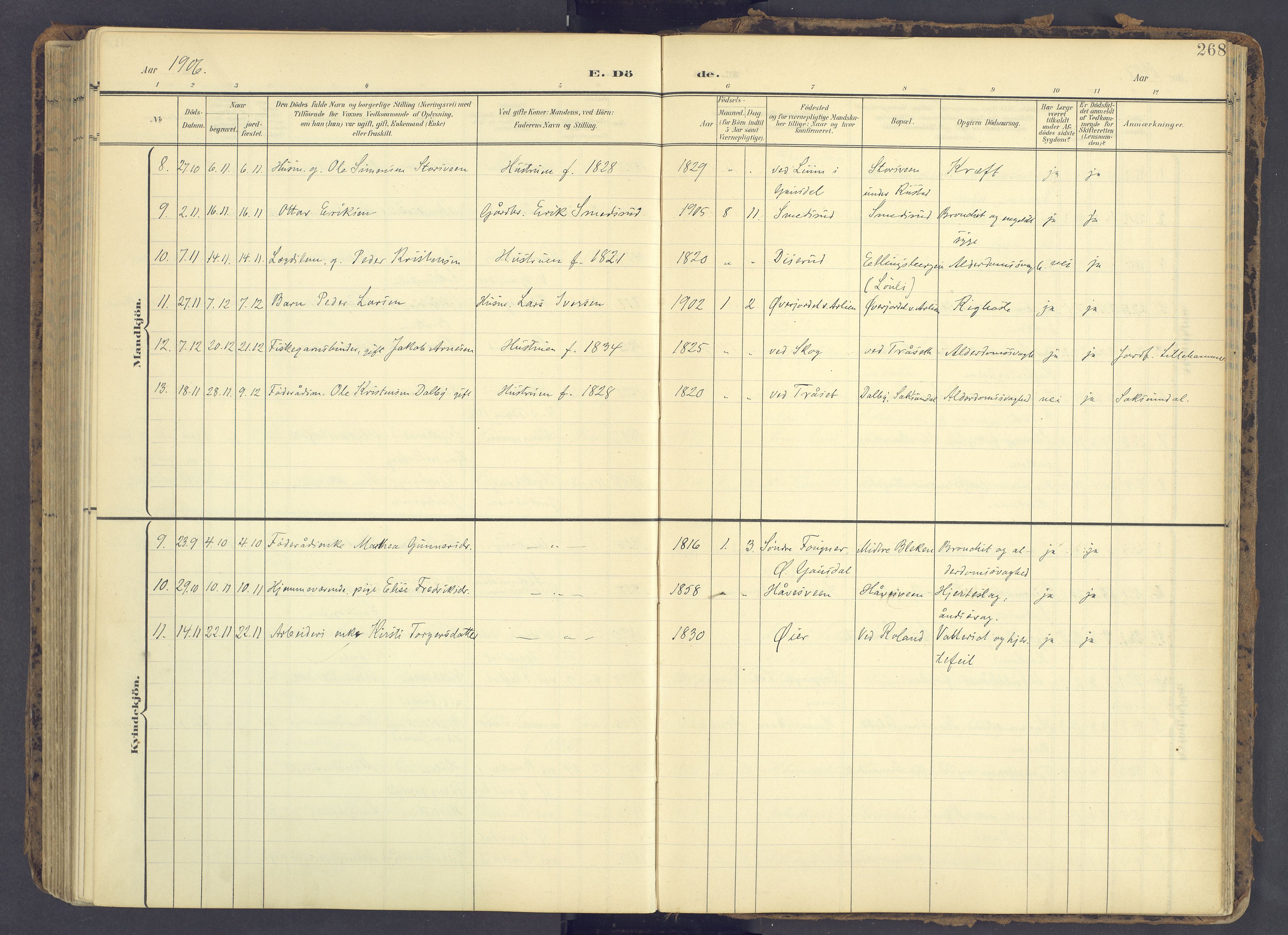 Fåberg prestekontor, AV/SAH-PREST-086/H/Ha/Haa/L0012: Ministerialbok nr. 12, 1899-1915, s. 268