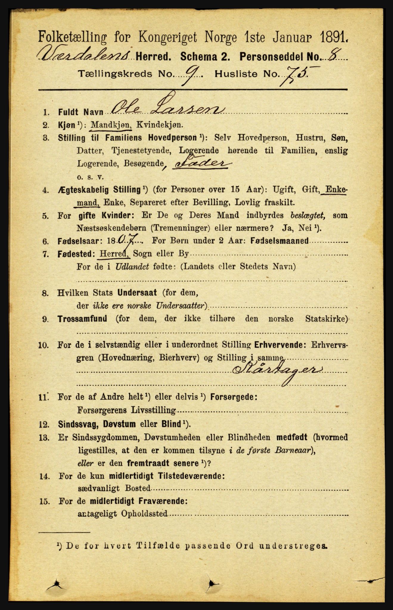 RA, Folketelling 1891 for 1721 Verdal herred, 1891, s. 5488