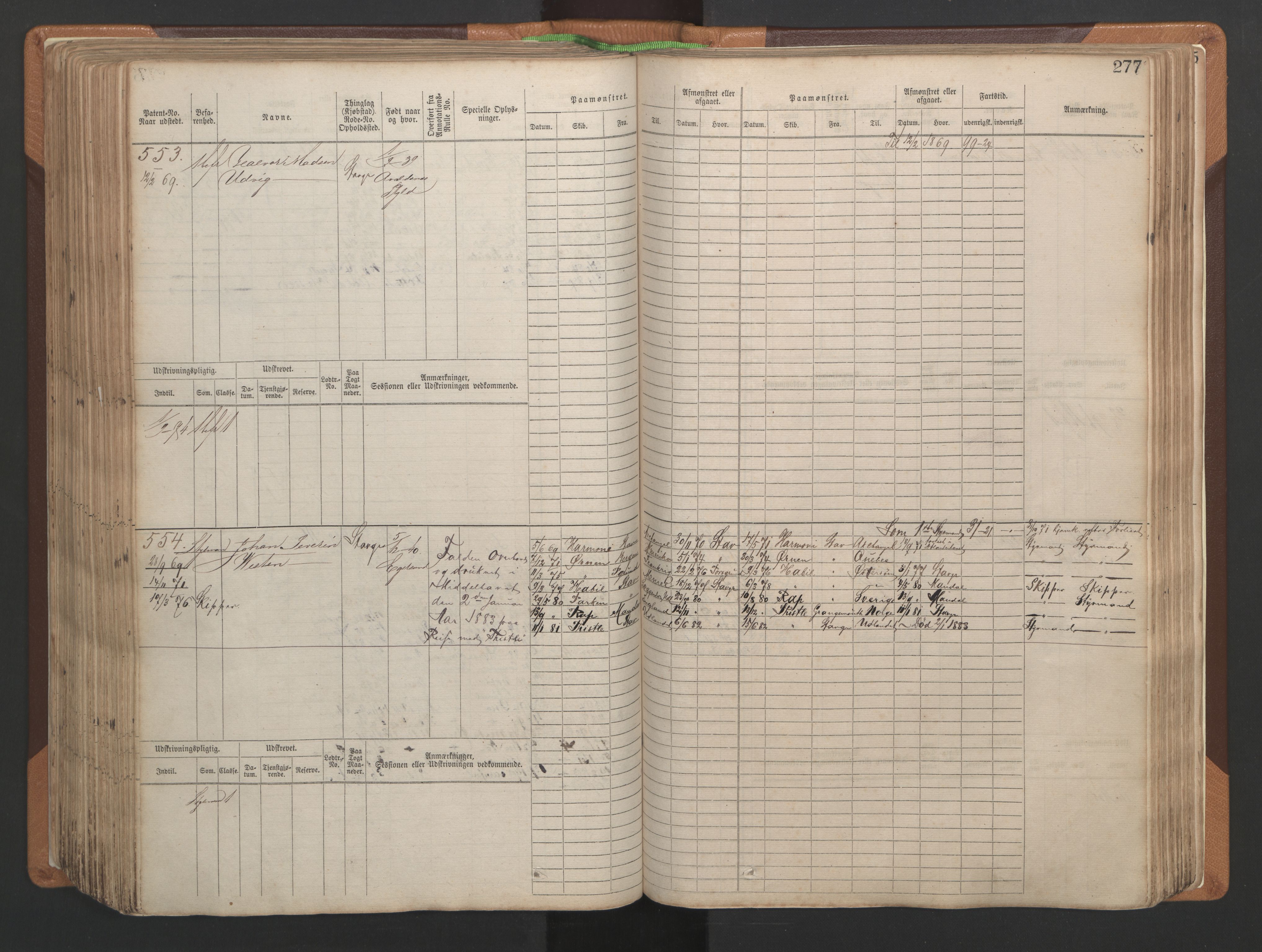 Stavanger sjømannskontor, AV/SAST-A-102006/F/Fb/Fbb/L0004: Sjøfartshovedrulle, patentnr. 1-792 (del 1), 1869-1880, s. 283