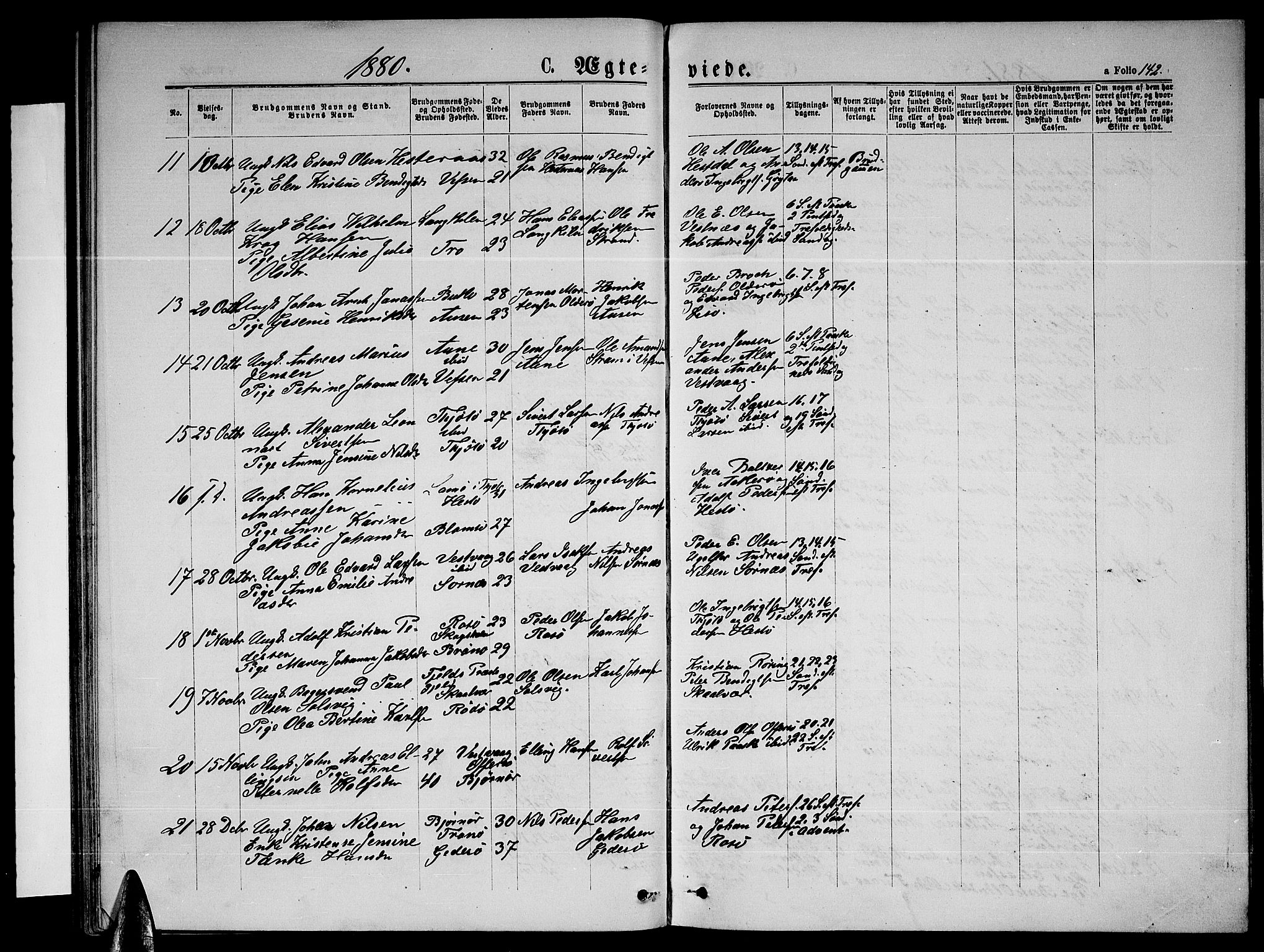 Ministerialprotokoller, klokkerbøker og fødselsregistre - Nordland, AV/SAT-A-1459/817/L0267: Klokkerbok nr. 817C02, 1870-1883, s. 142