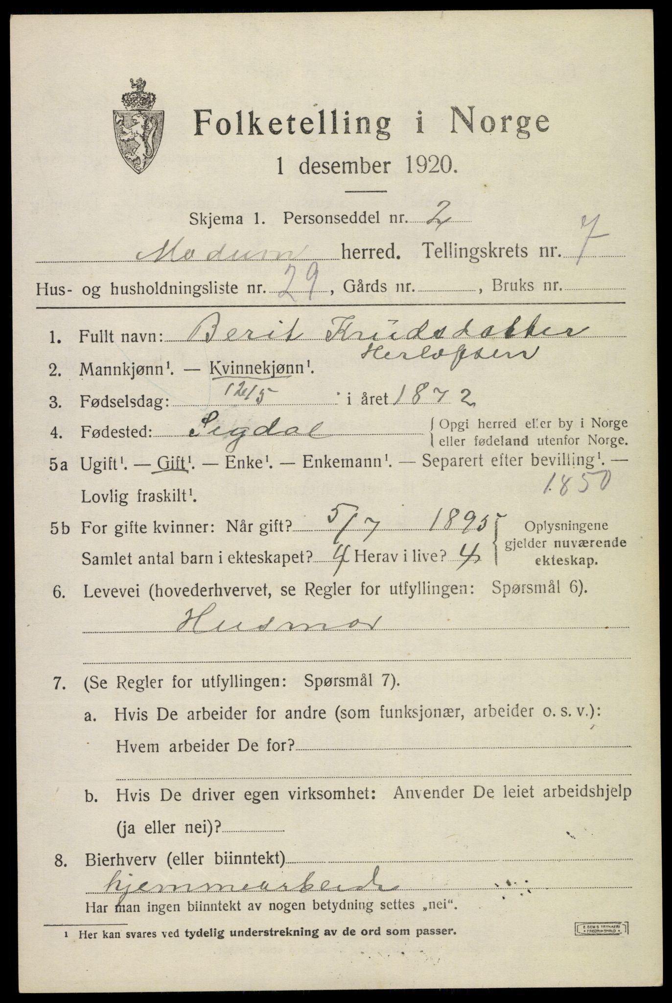 SAKO, Folketelling 1920 for 0623 Modum herred, 1920, s. 10009