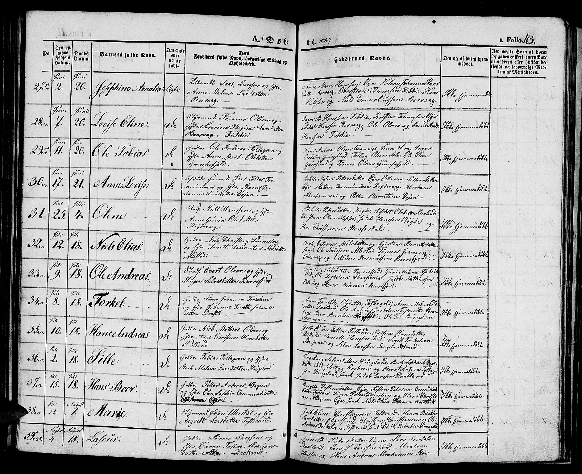 Flekkefjord sokneprestkontor, AV/SAK-1111-0012/F/Fb/Fbb/L0002: Klokkerbok nr. B 2a, 1831-1866, s. 163