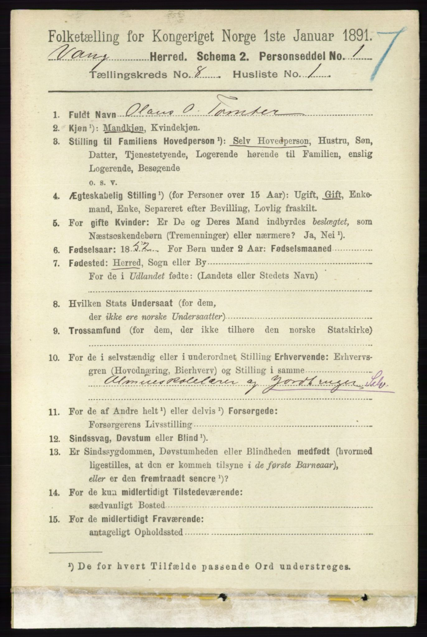 RA, Folketelling 1891 for 0414 Vang herred, 1891, s. 5619