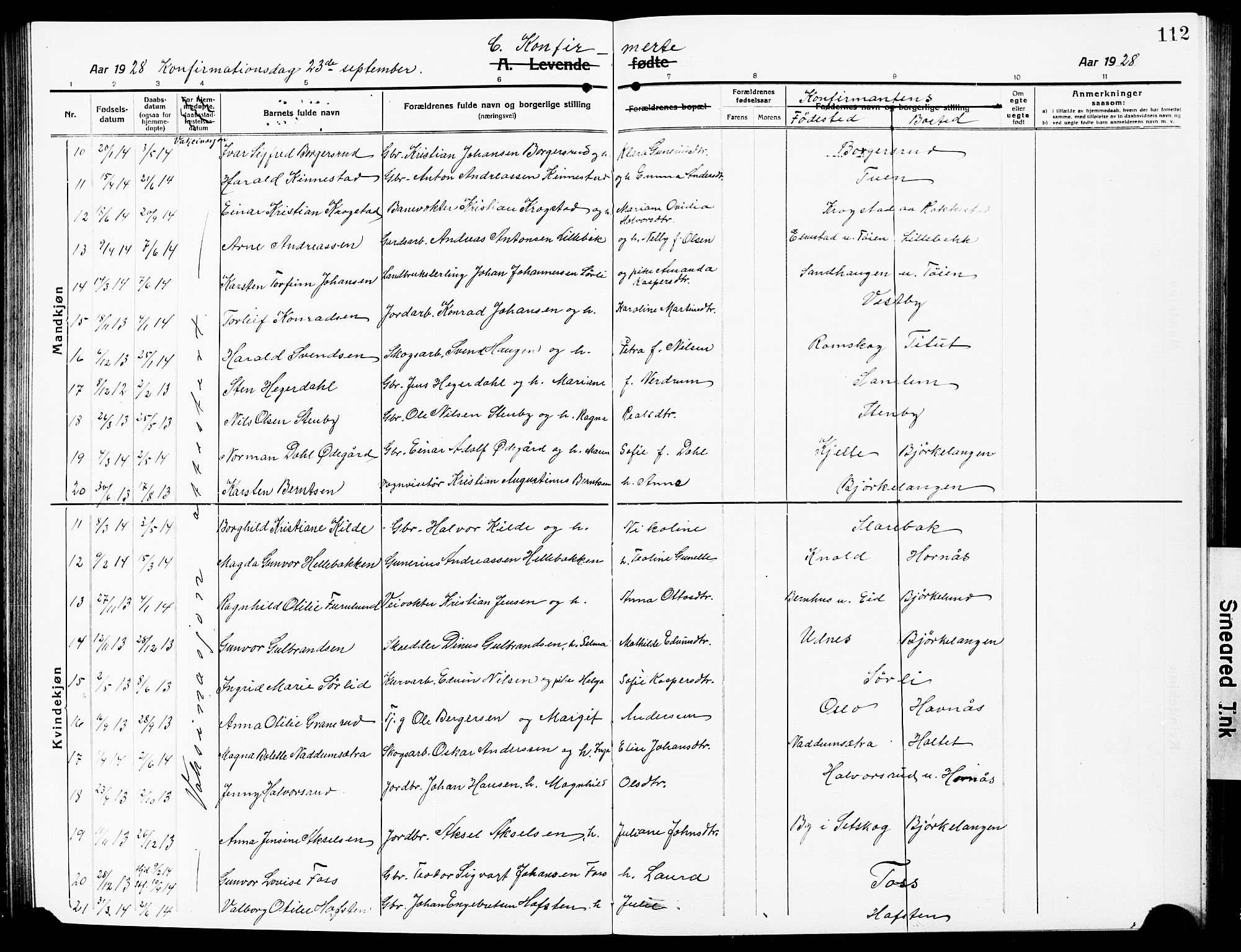 Høland prestekontor Kirkebøker, AV/SAO-A-10346a/G/Ga/L0008: Klokkerbok nr. I 8, 1915-1929, s. 112