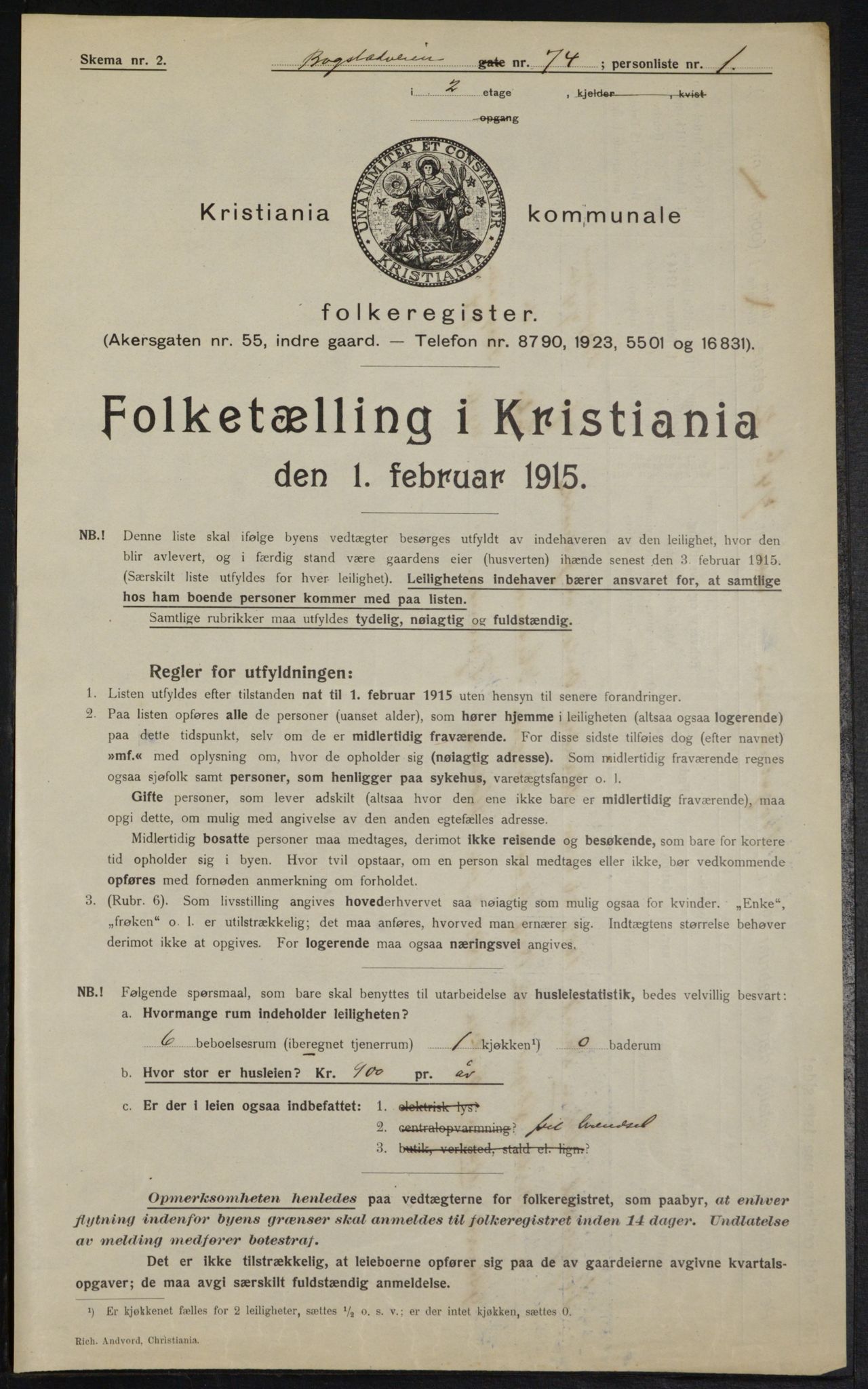 OBA, Kommunal folketelling 1.2.1915 for Kristiania, 1915, s. 7605