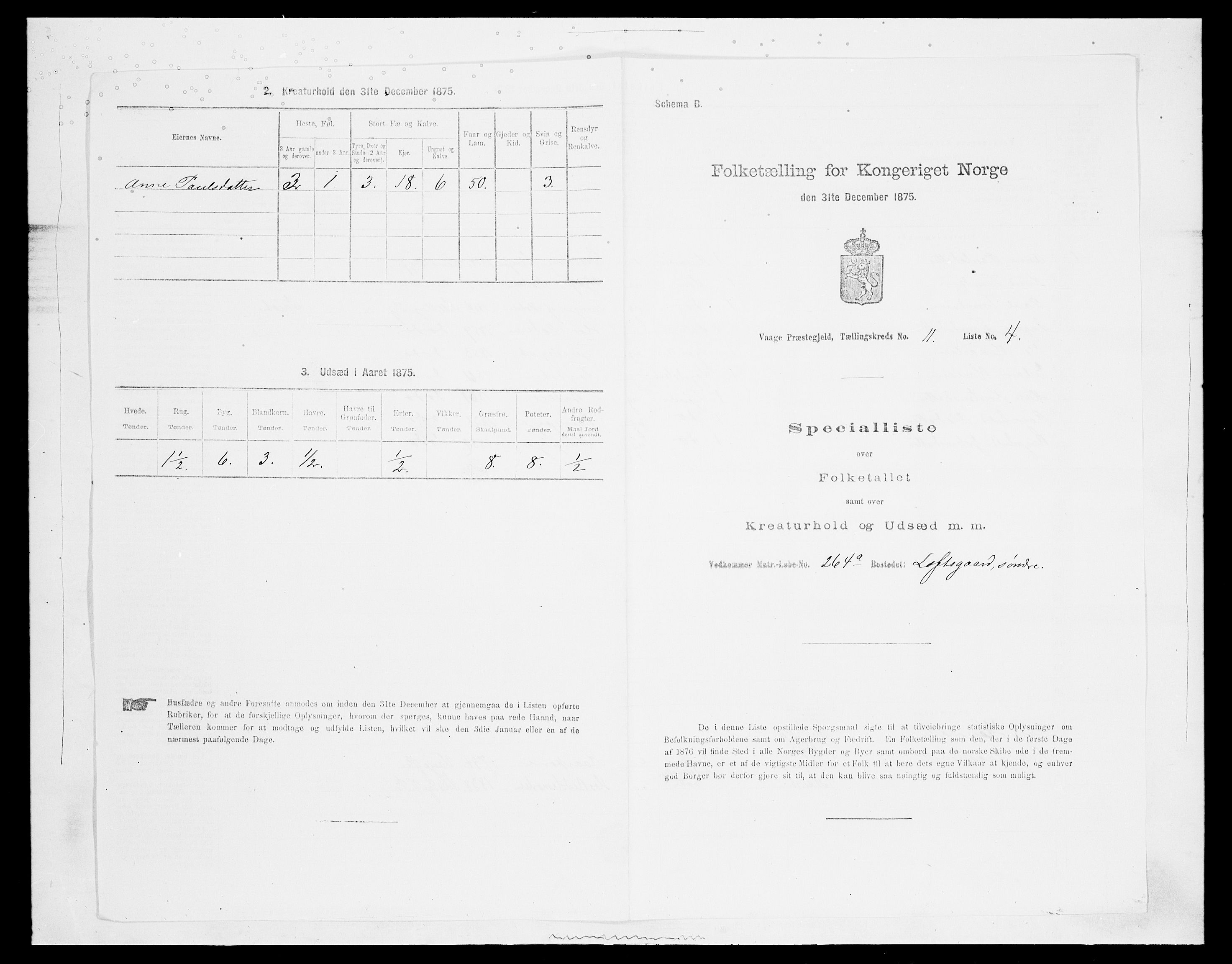 SAH, Folketelling 1875 for 0515P Vågå prestegjeld, 1875, s. 1905